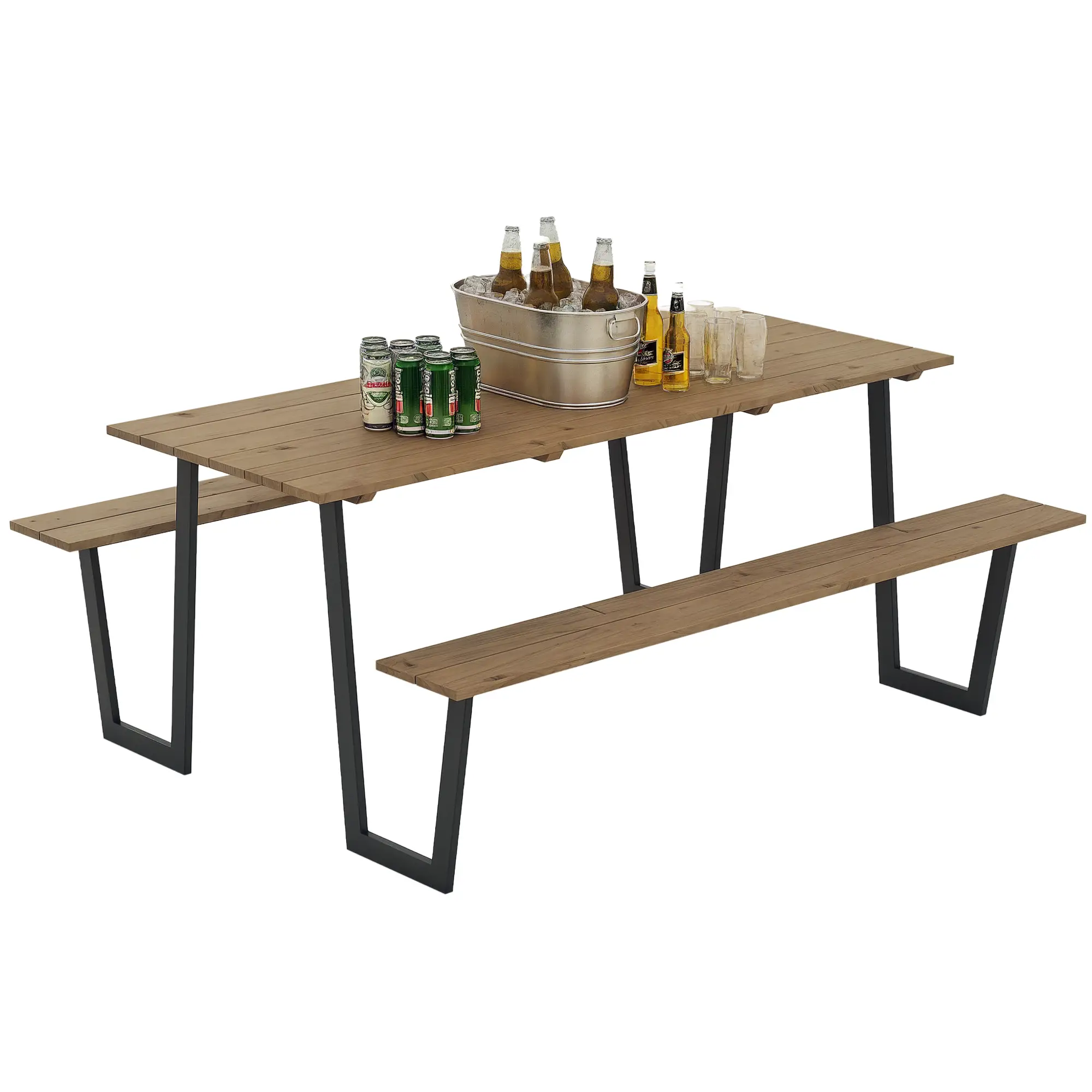 5.7 FT Outdoor Picnic Table, Spruce Wood, 795 LBS Benches, Brown - Image 11