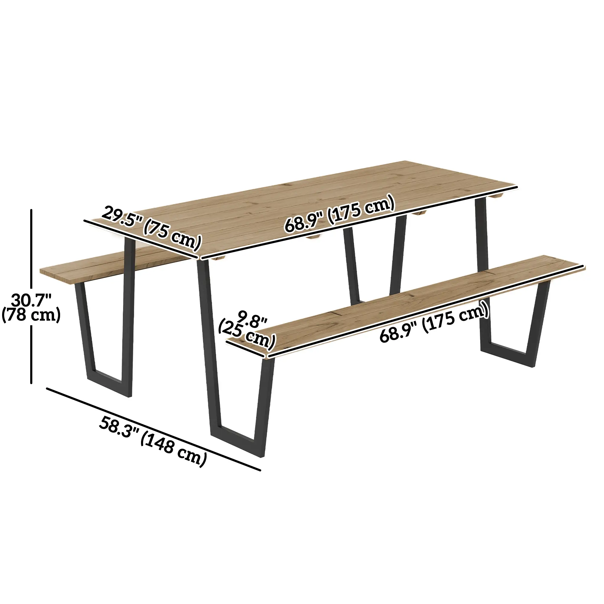5.7 FT Outdoor Picnic Table, Spruce Wood, 795 LBS Benches, Brown - Image 3