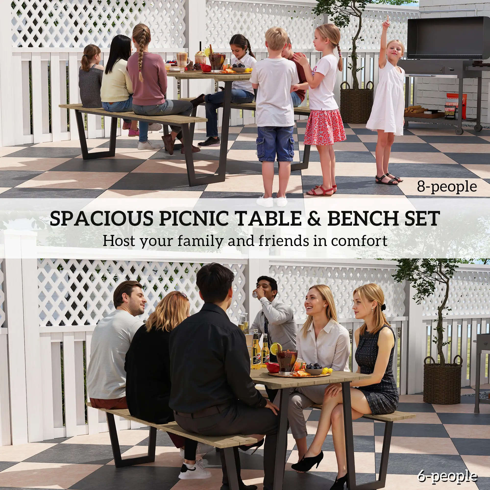 5.7 FT Outdoor Picnic Table, Spruce Wood, 795 LBS Benches, Brown - Image 4