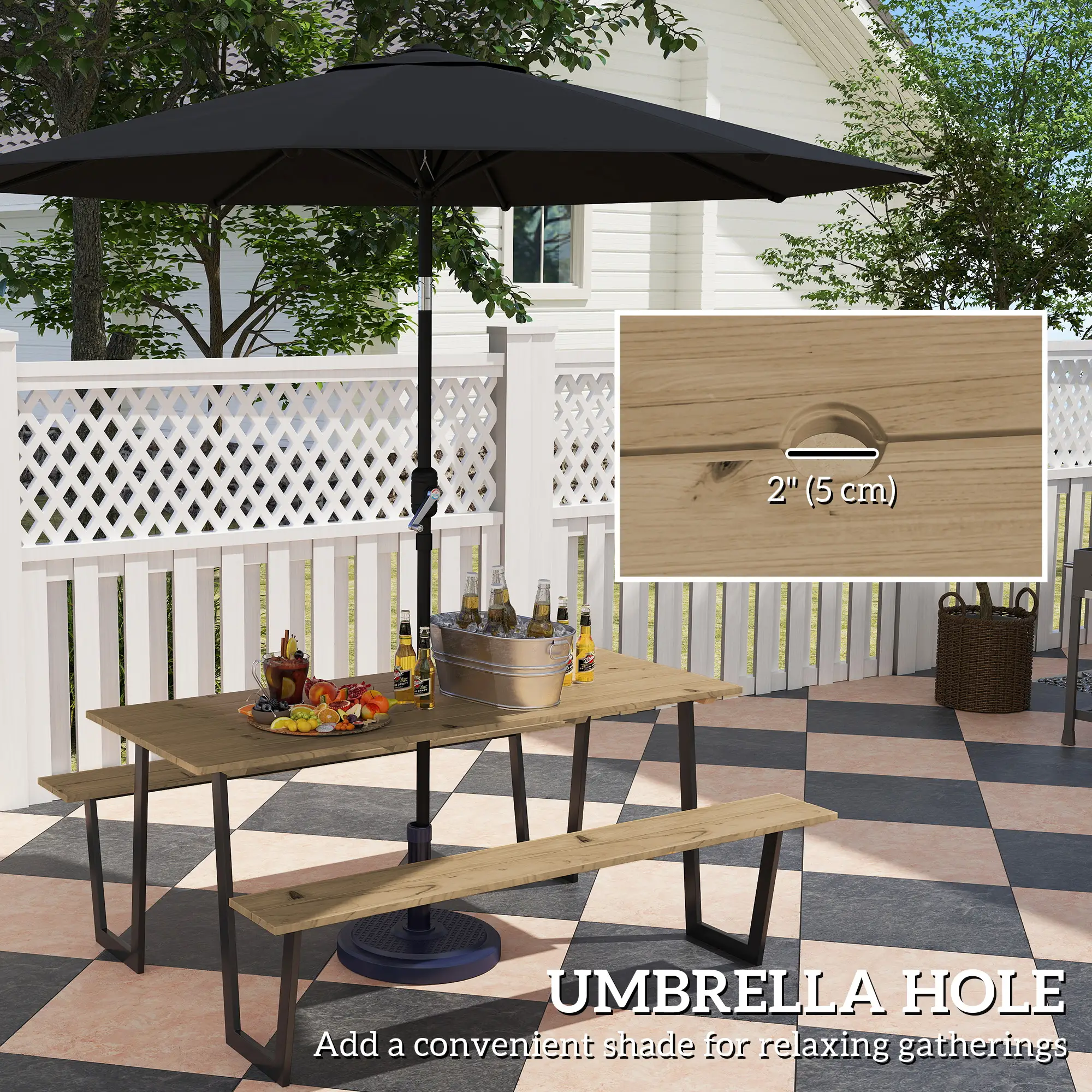 5.7 FT Outdoor Picnic Table, Spruce Wood, 795 LBS Benches, Brown - Image 5