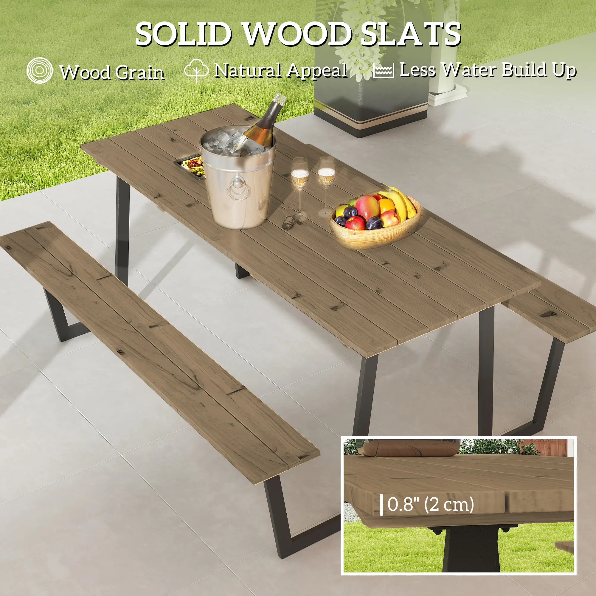 5.7 FT Outdoor Picnic Table, Spruce Wood, 795 LBS Benches, Brown - Image 6