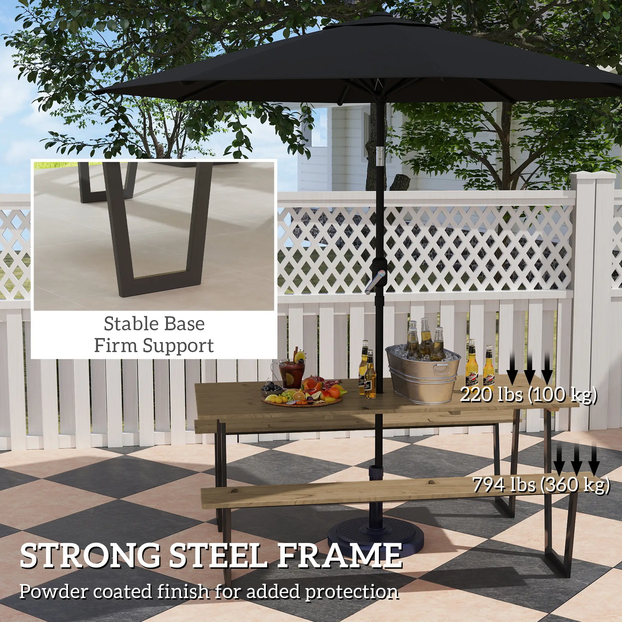 5.7 FT Outdoor Picnic Table, Spruce Wood, 795 LBS Benches, Brown - Image 7