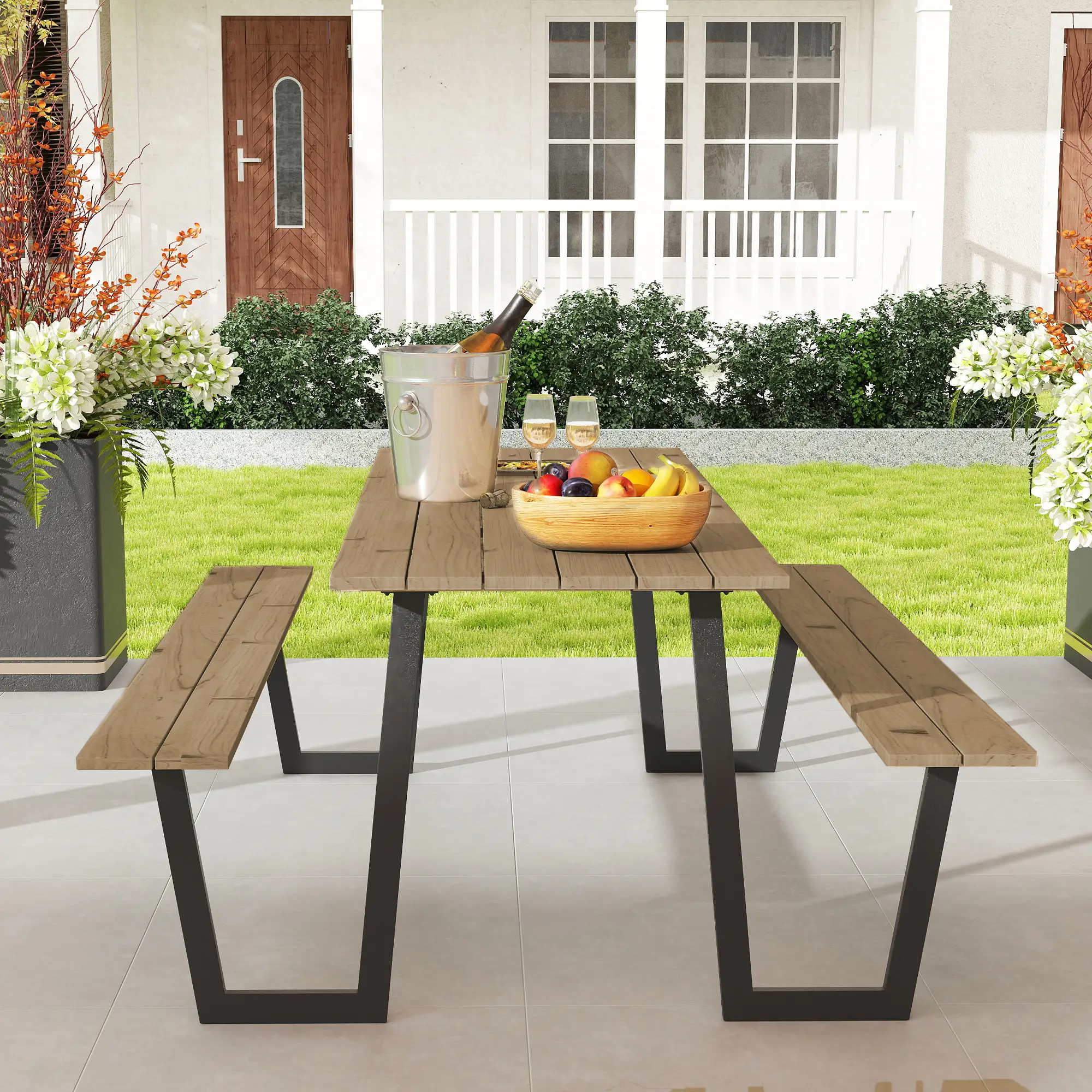 5.7 FT Outdoor Picnic Table, Spruce Wood, 795 LBS Benches, Brown - Image 8
