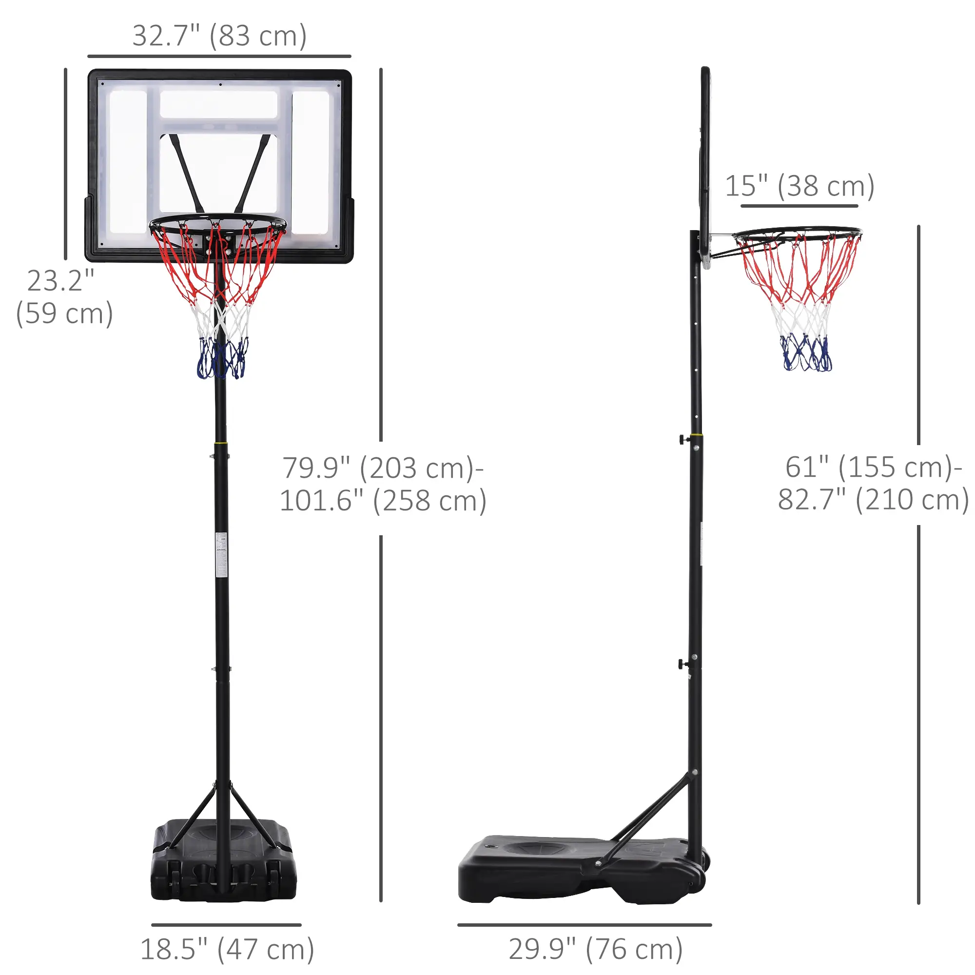5-7FT Basketball Hoop, Height Adjustable with Wheels for Youth Outdoor - Image 3