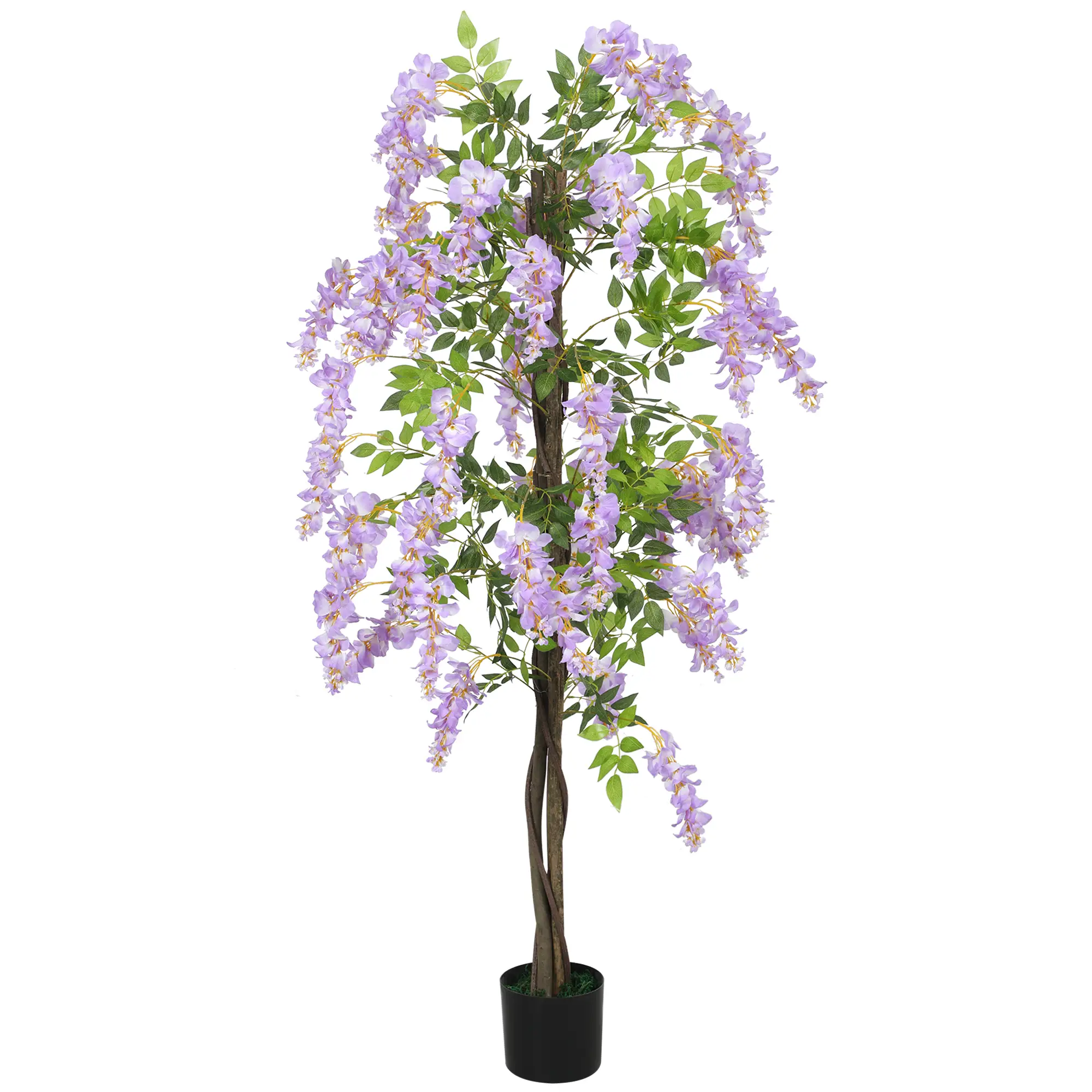 5.9FT Artificial Wisteria Tree, Natural Wood Trunk, Nursery Pot, Purple