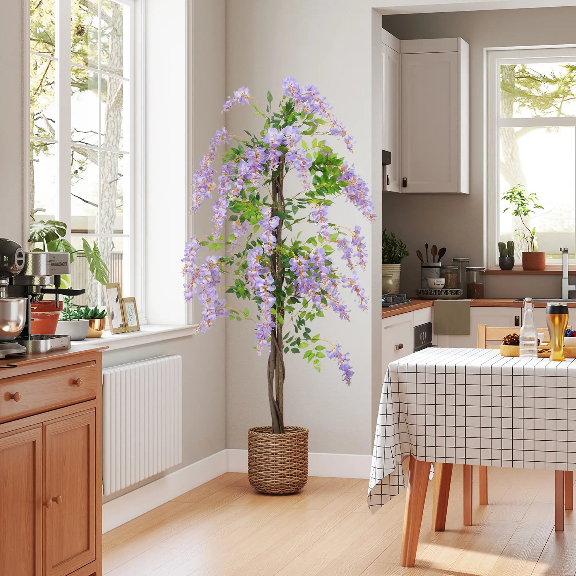 5.9FT Artificial Wisteria Tree, Natural Wood Trunk, Nursery Pot, Purple - Image 10
