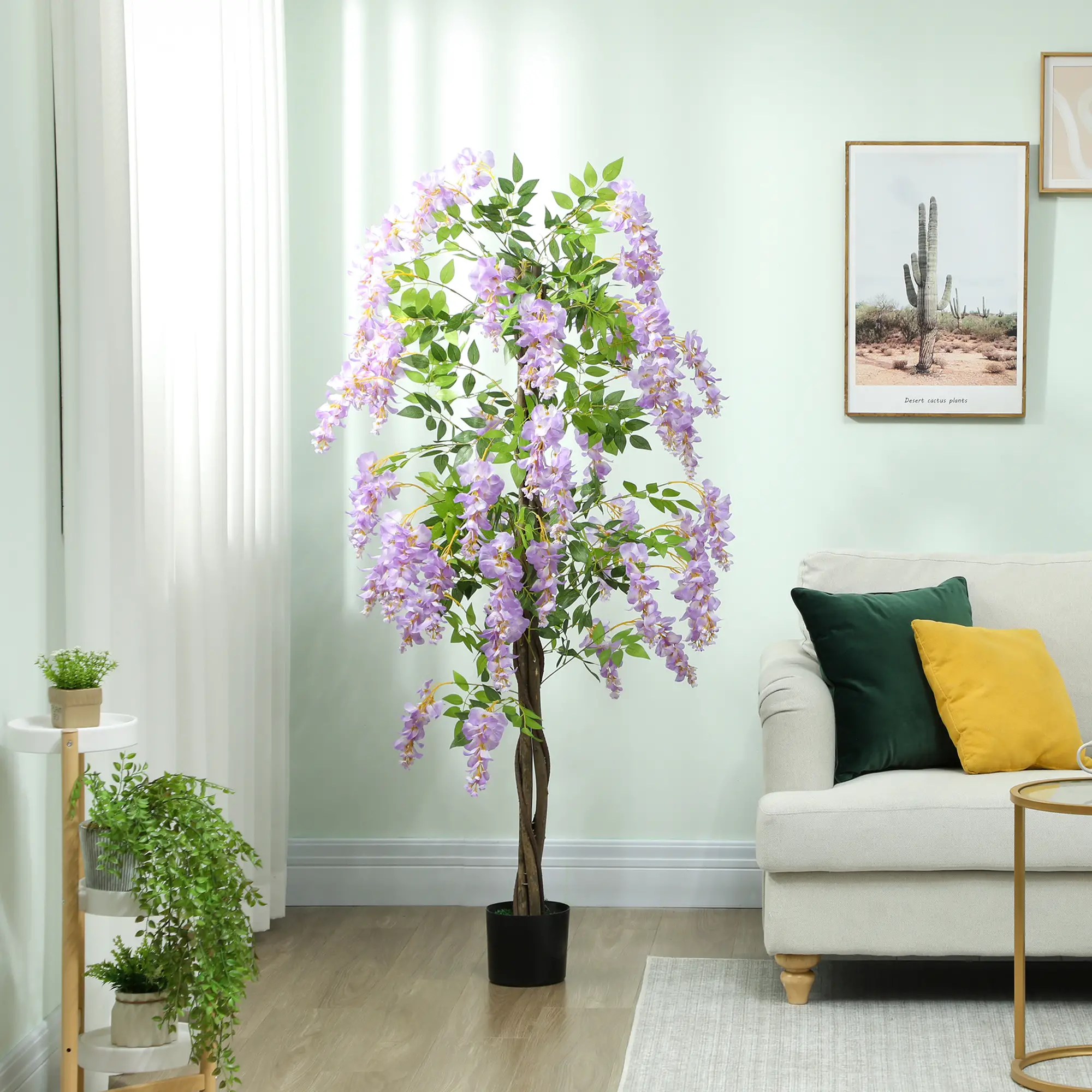 5.9FT Artificial Wisteria Tree, Natural Wood Trunk, Nursery Pot, Purple - Image 2