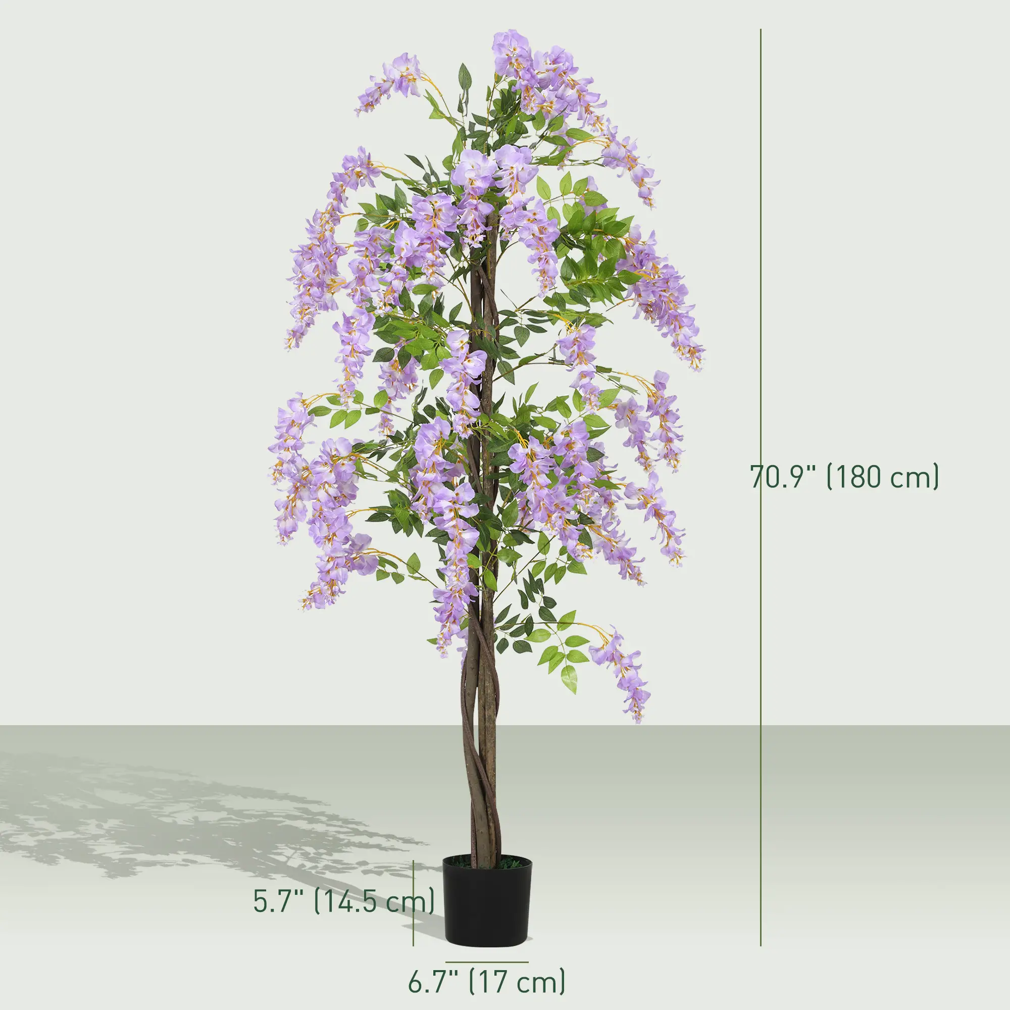 5.9FT Artificial Wisteria Tree, Natural Wood Trunk, Nursery Pot, Purple - Image 3