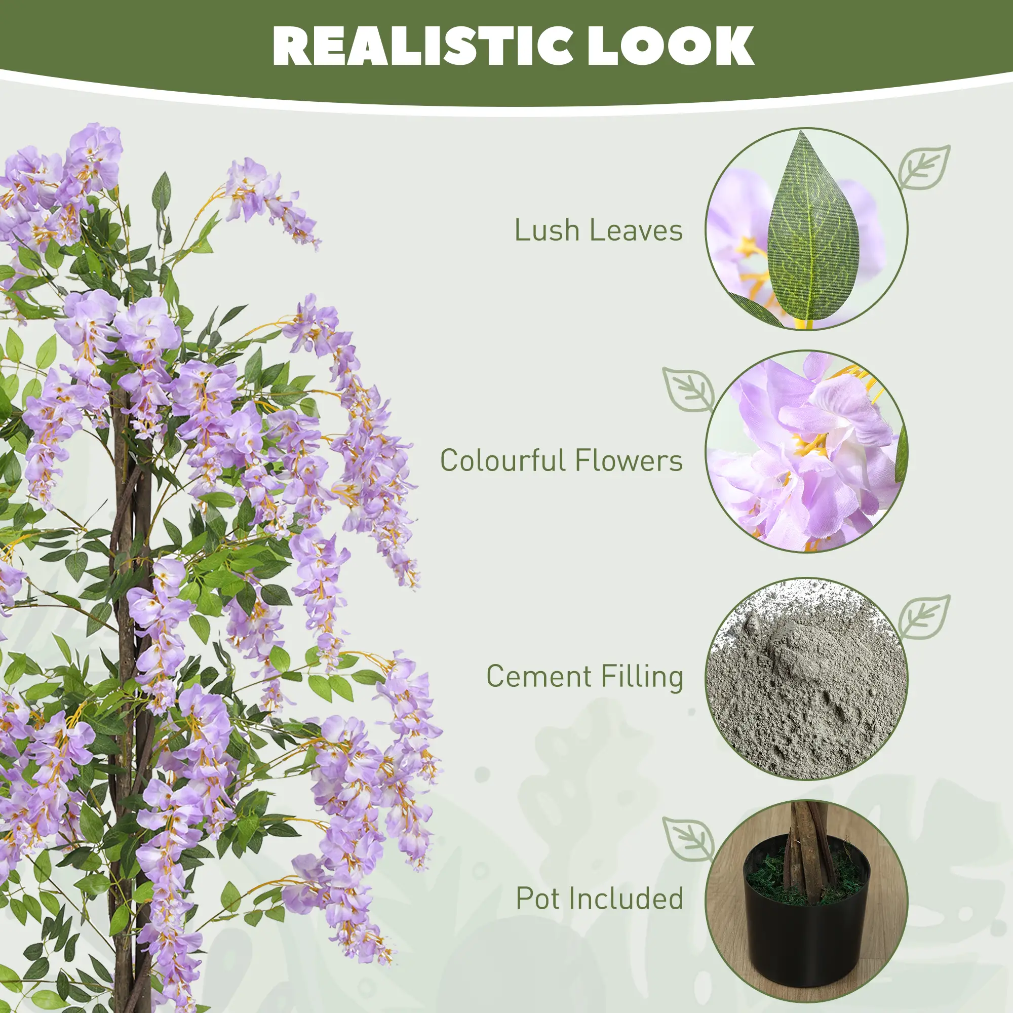5.9FT Artificial Wisteria Tree, Natural Wood Trunk, Nursery Pot, Purple - Image 4