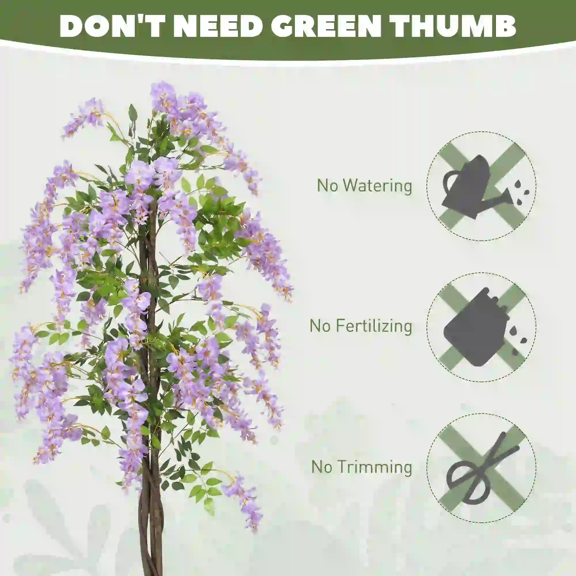 5.9FT Artificial Wisteria Tree, Natural Wood Trunk, Nursery Pot, Purple - Image 5
