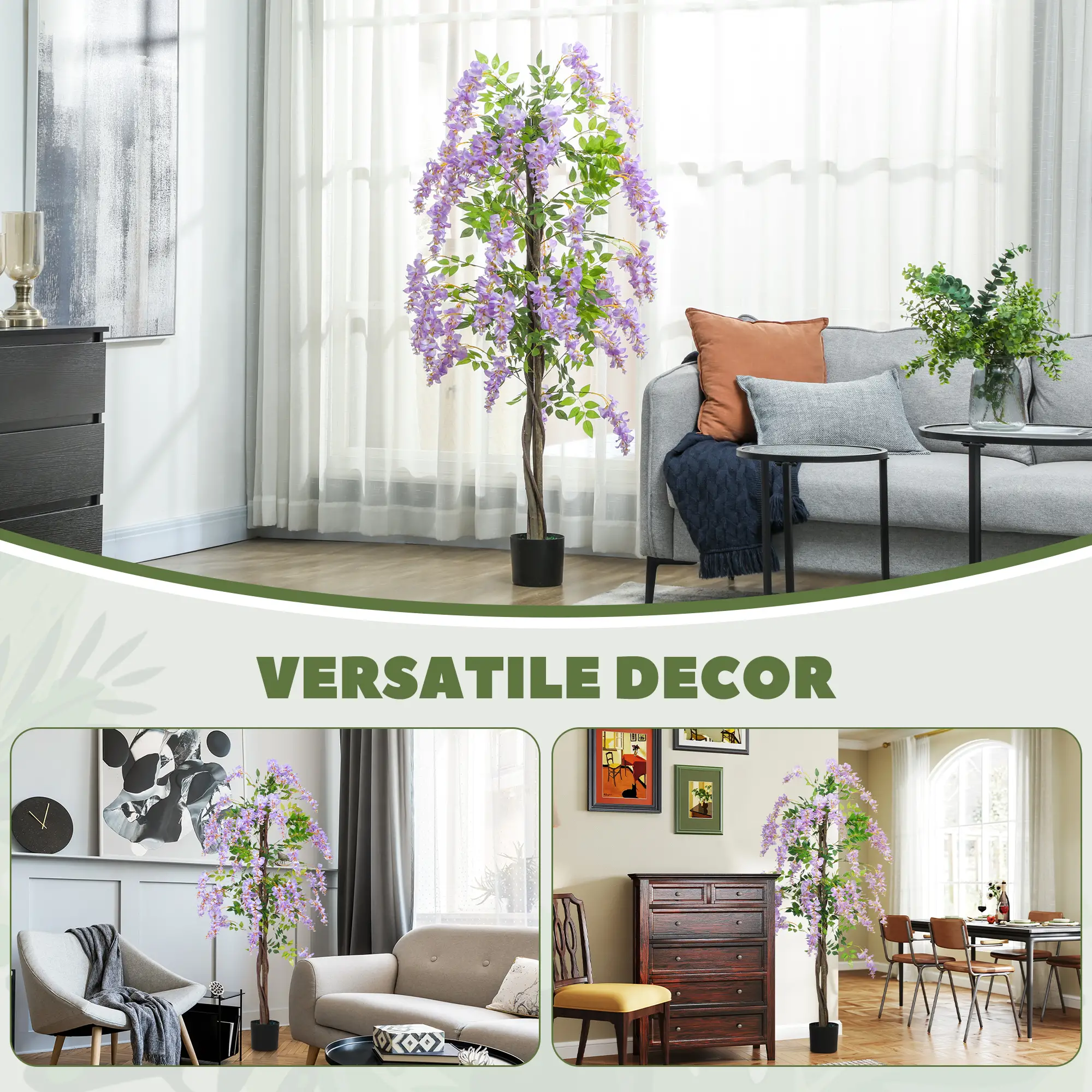 5.9FT Artificial Wisteria Tree, Natural Wood Trunk, Nursery Pot, Purple - Image 6