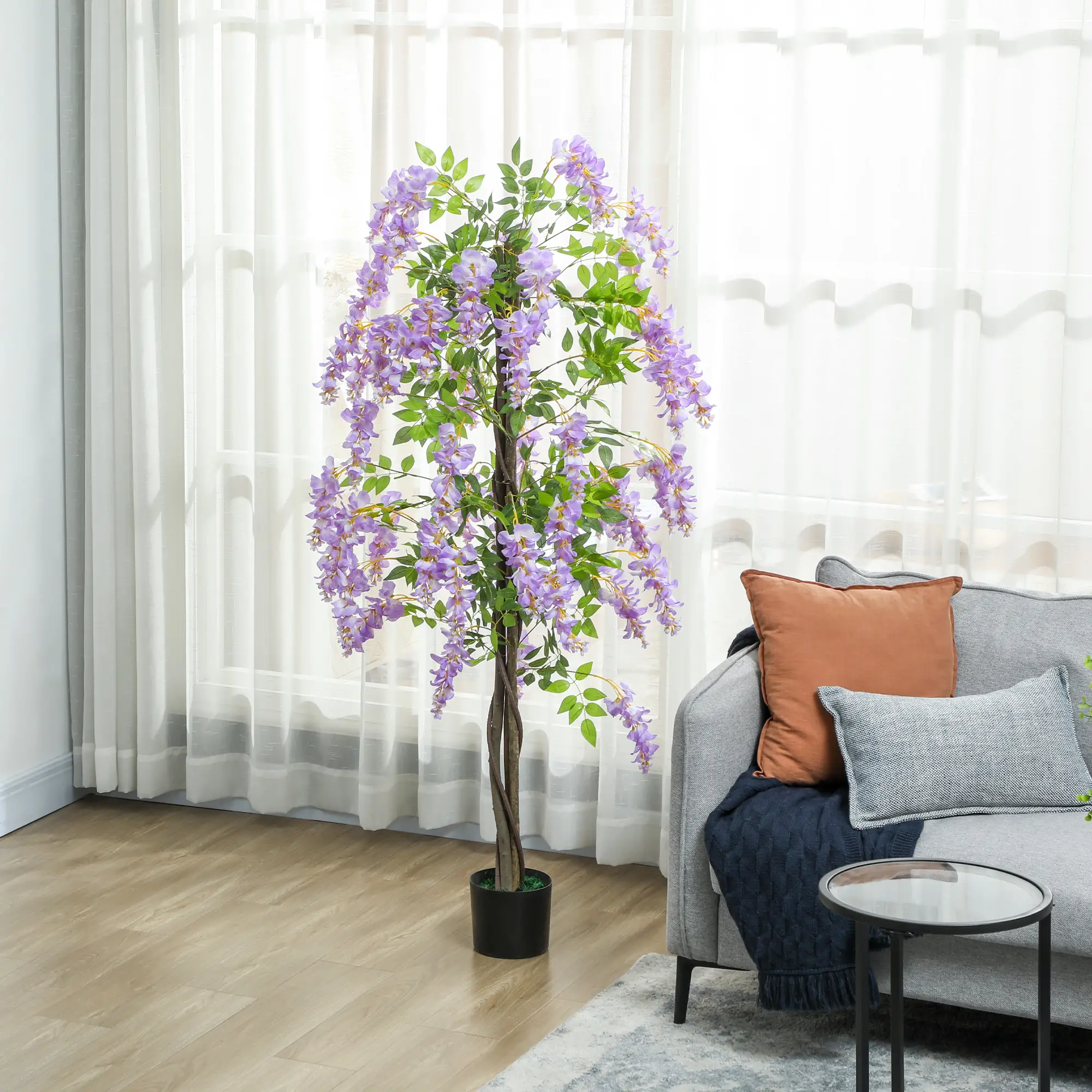 5.9FT Artificial Wisteria Tree, Natural Wood Trunk, Nursery Pot, Purple - Image 7