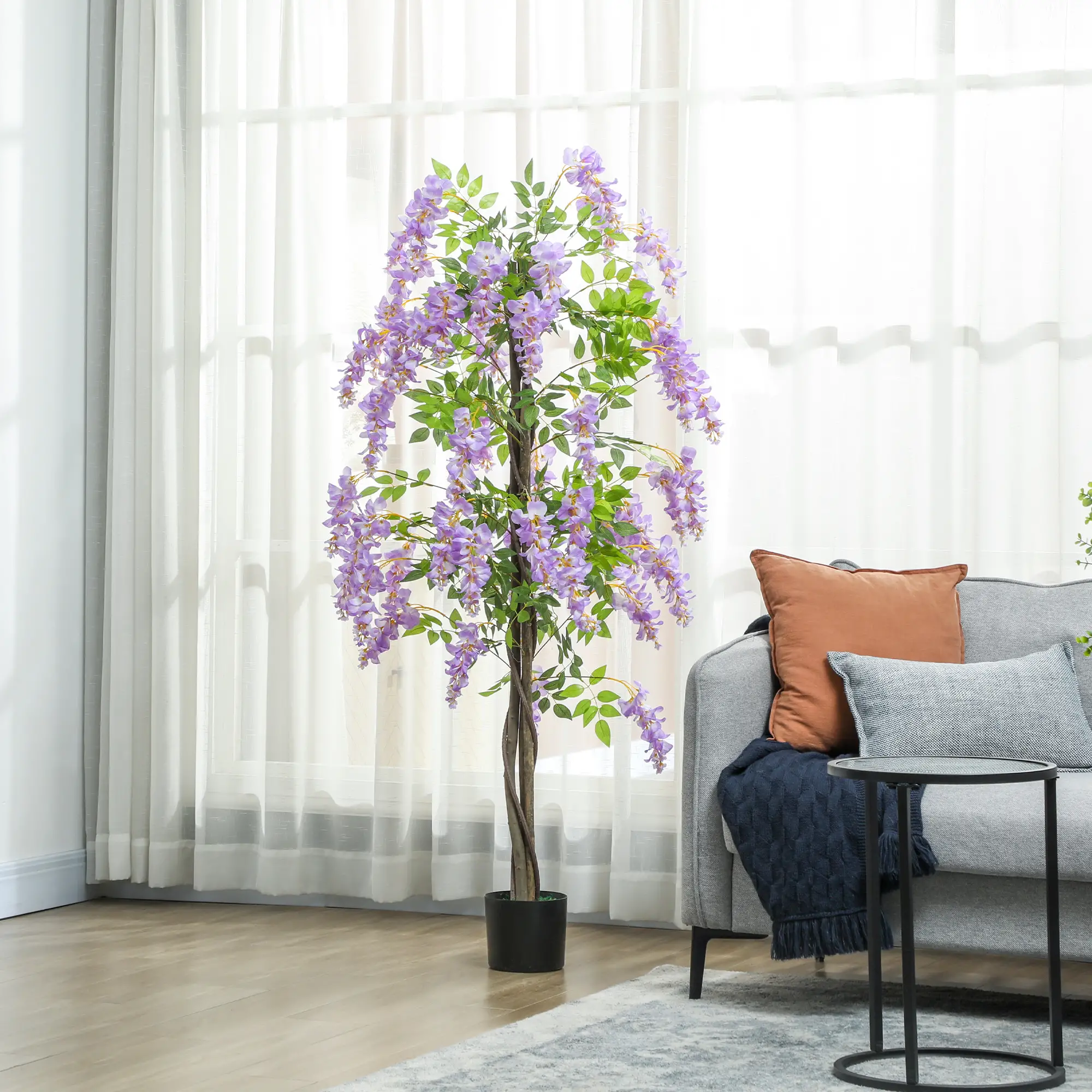 5.9FT Artificial Wisteria Tree, Natural Wood Trunk, Nursery Pot, Purple - Image 8