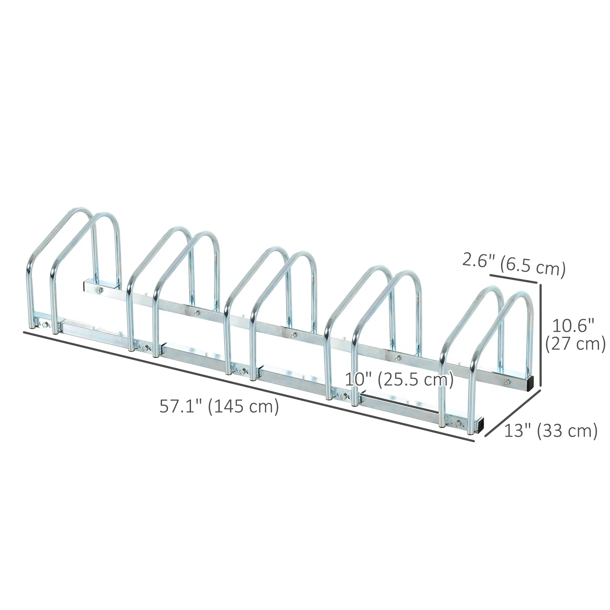 5-Bike Floor Parking Rack, Cycling Storage Stand, Silver - Image 3