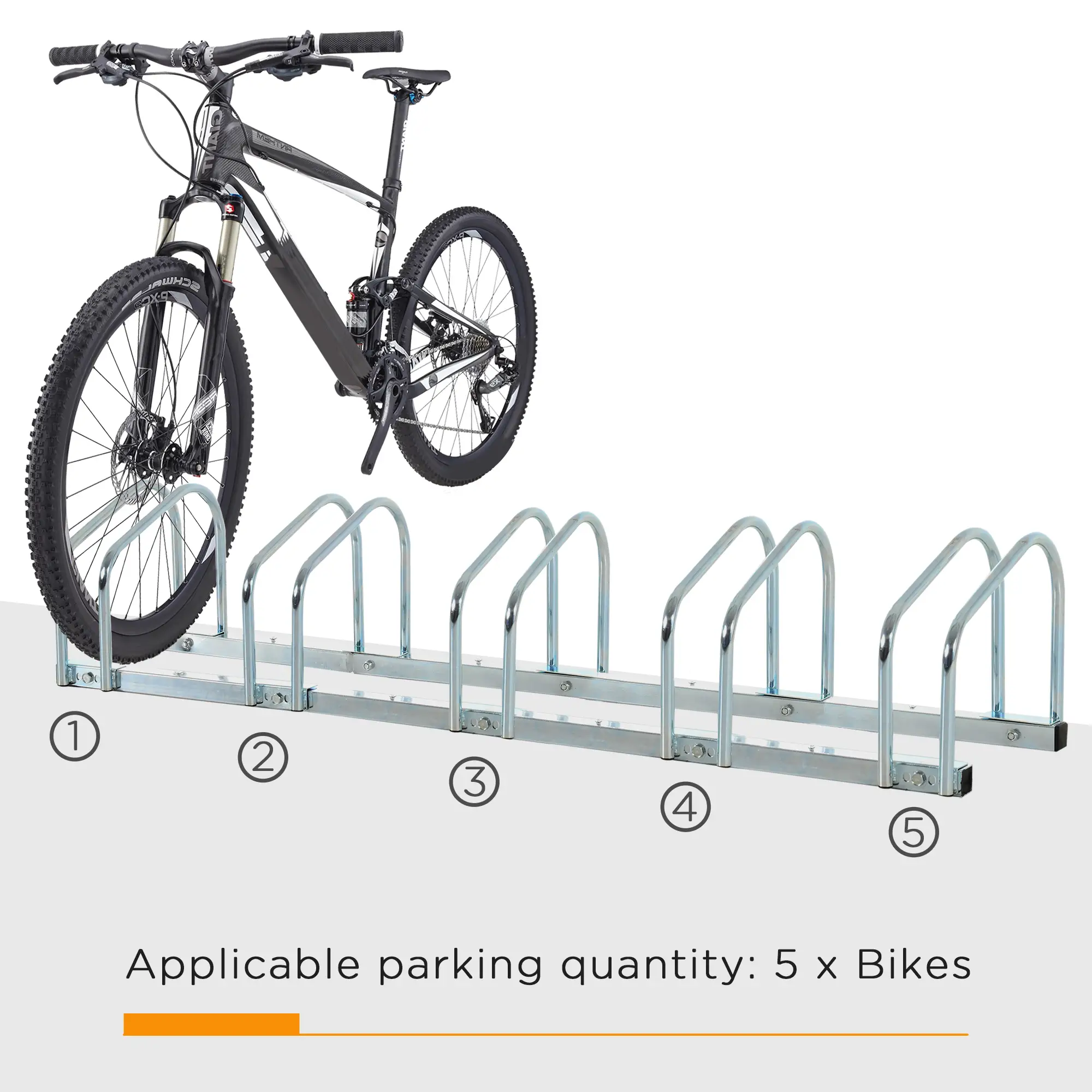 5-Bike Floor Parking Rack, Cycling Storage Stand, Silver - Image 4