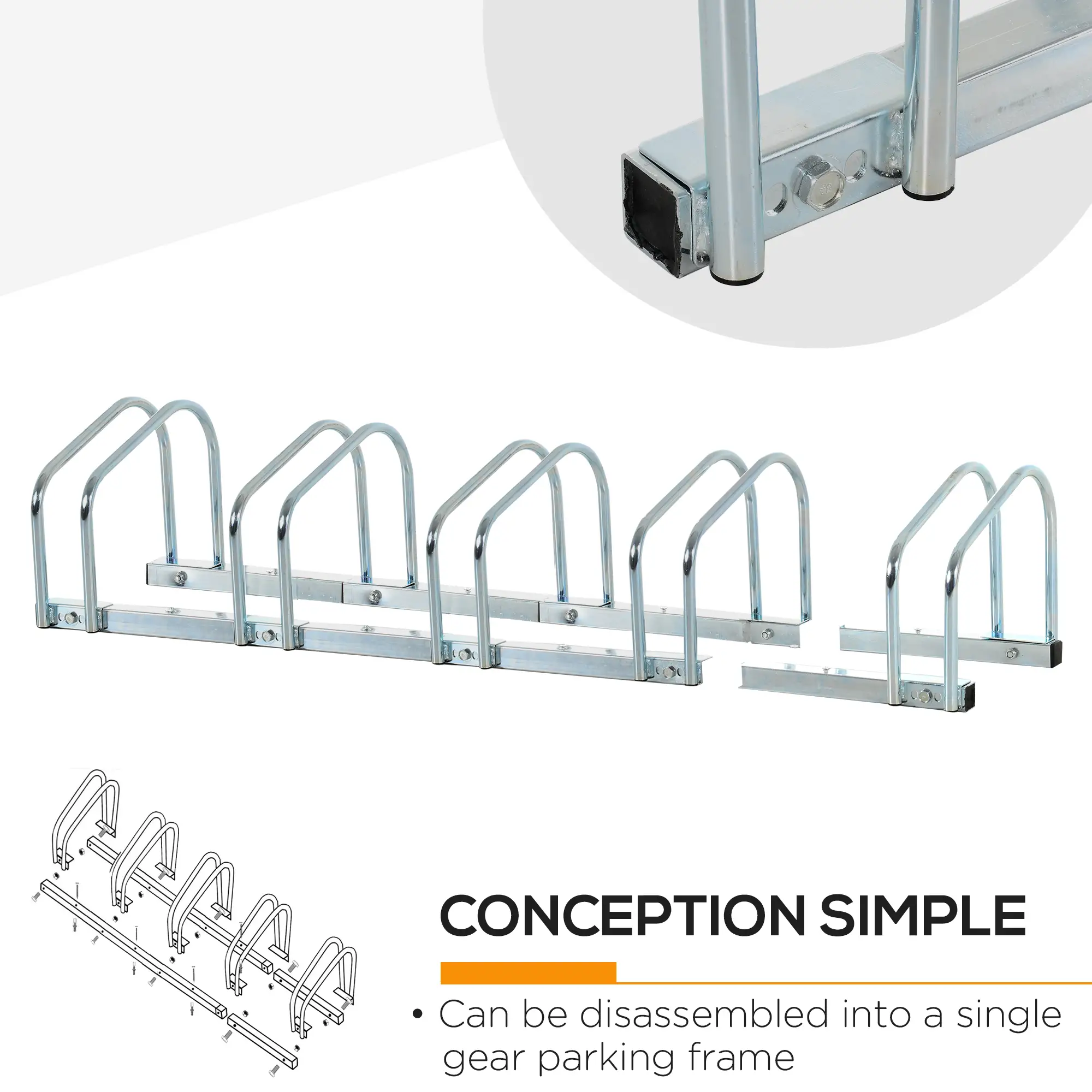 5-Bike Floor Parking Rack, Cycling Storage Stand, Silver - Image 5
