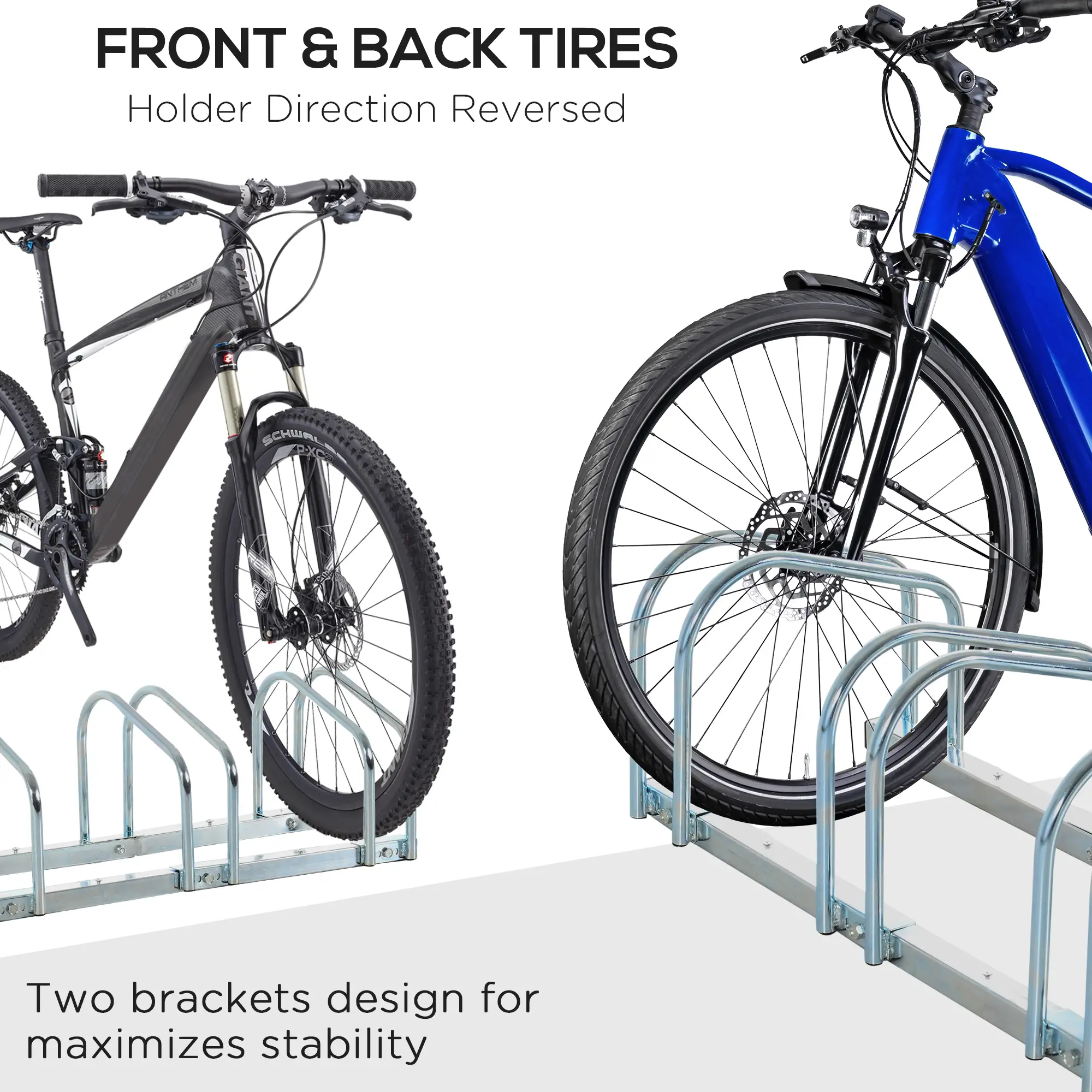 5-Bike Floor Parking Rack, Cycling Storage Stand, Silver - Image 6