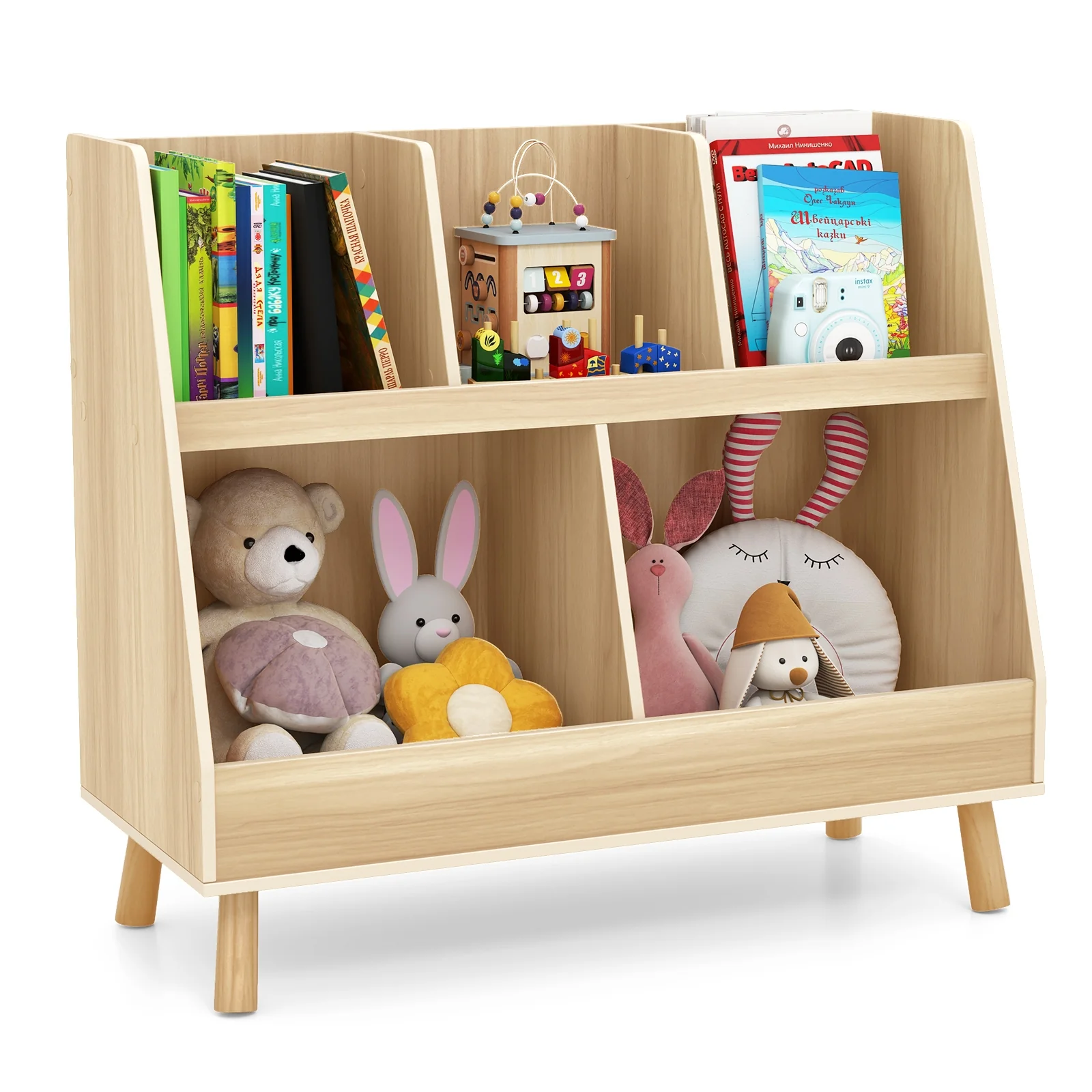 5-Cube Kids Bookshelf Toy Organizer, Oak - Image 4