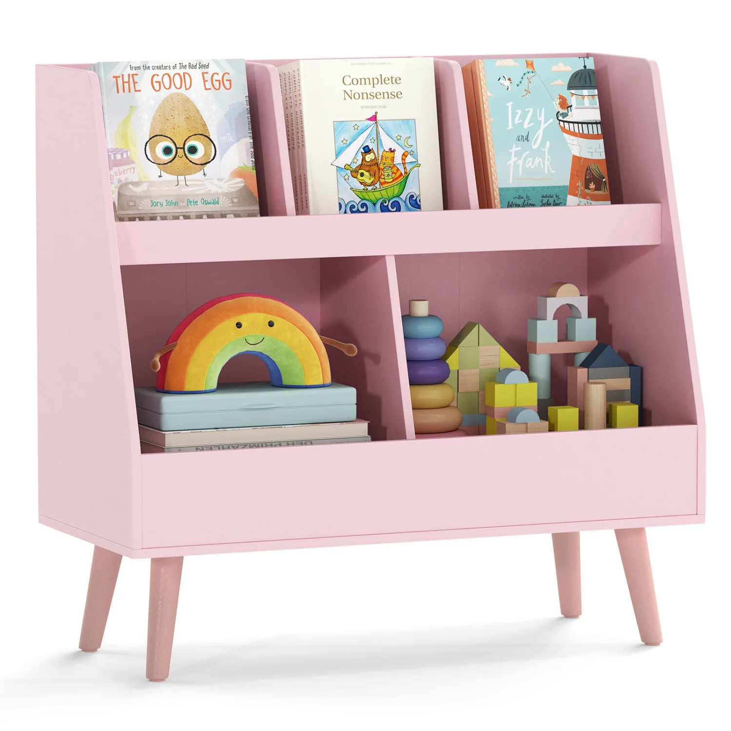 5-Cube Kids Bookshelf, Toy Organizer With Anti-Tipping, Pink