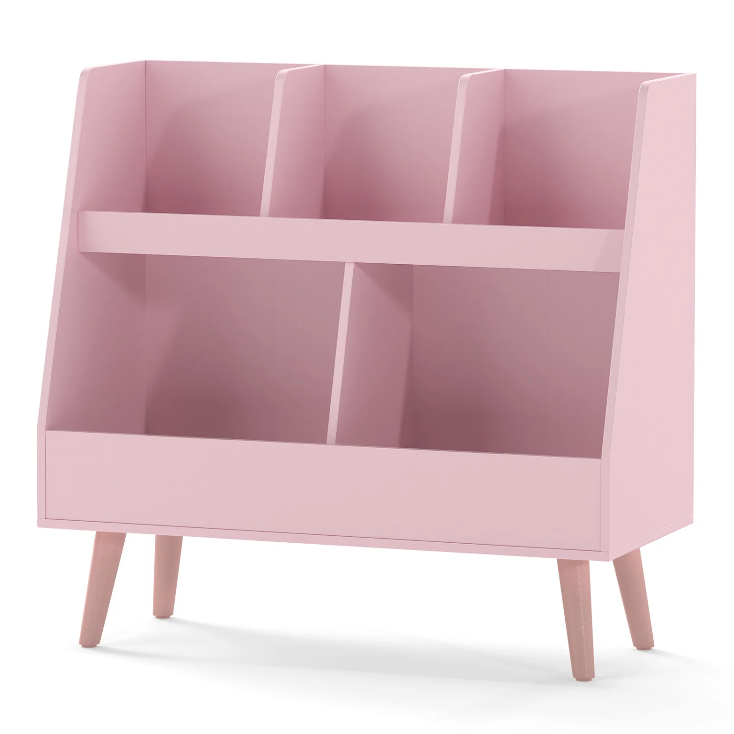 5-Cube Kids Bookshelf, Toy Organizer With Anti-Tipping, Pink - Image 4