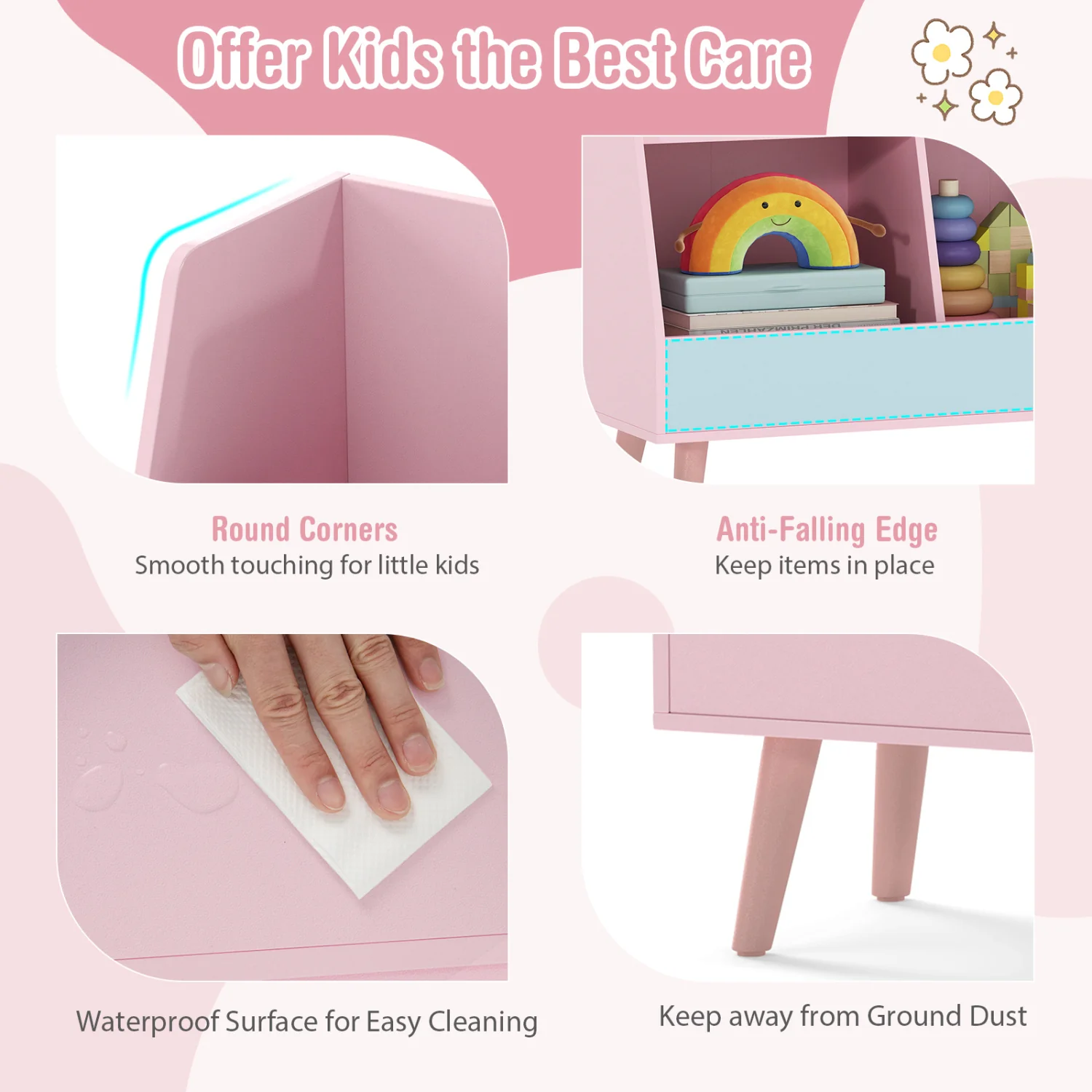 5-Cube Kids Bookshelf, Toy Organizer With Anti-Tipping, Pink - Image 8