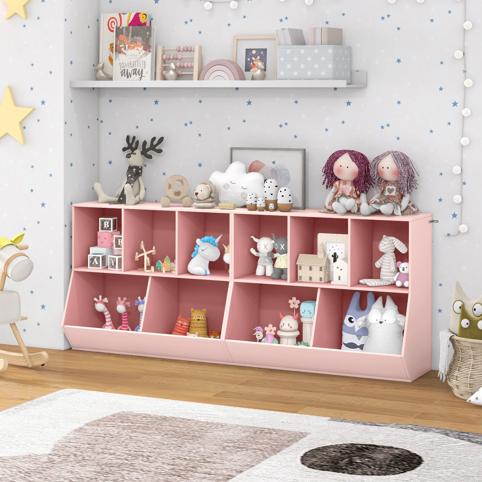 5-Cube Wooden Kids Toy Storage Organizer, Pink - Image 3