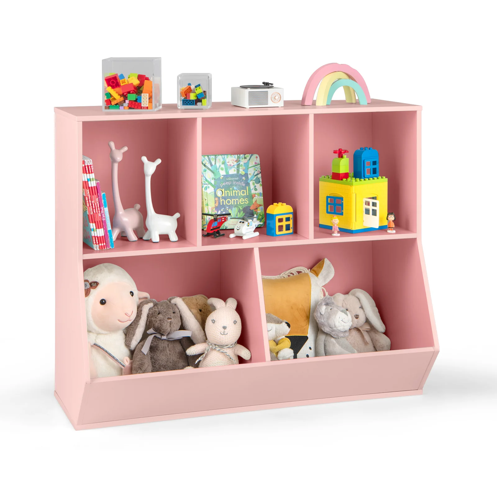 5-Cube Wooden Kids Toy Storage Organizer, Pink - Image 5