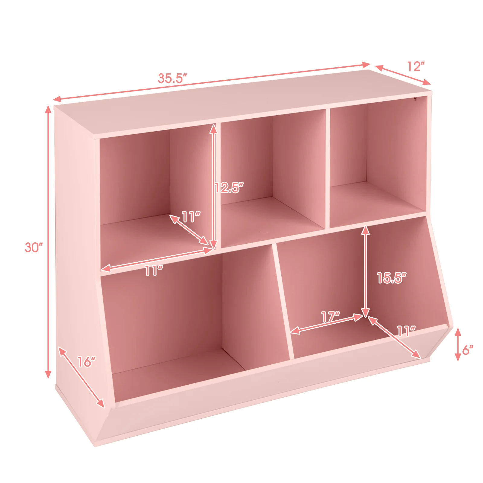 5-Cube Wooden Kids Toy Storage Organizer, Pink - Image 6