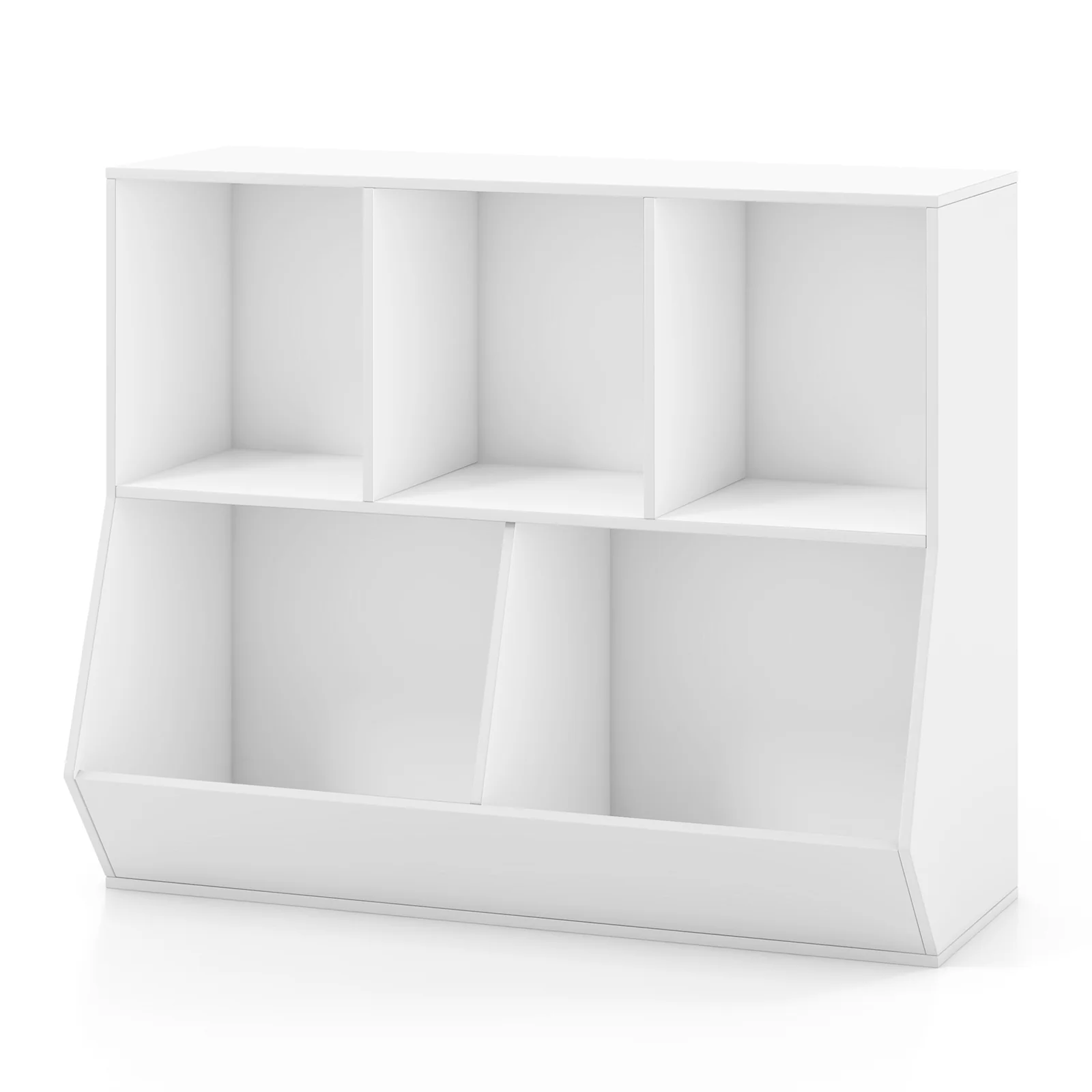 5-Cube Wooden Kids Toy Storage Organizer, White