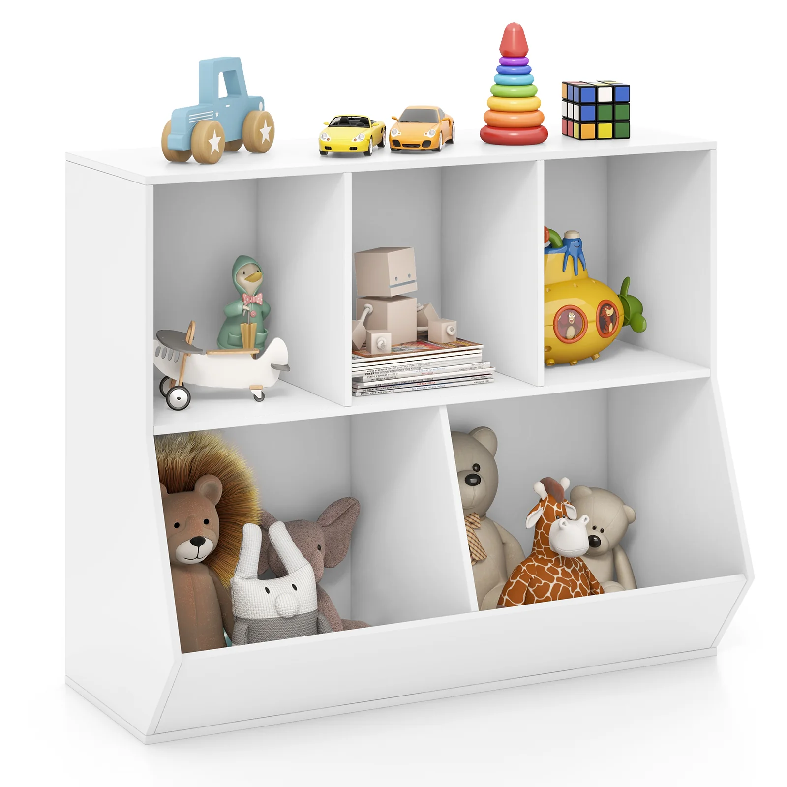 5-Cube Wooden Kids Toy Storage Organizer, White - Image 5