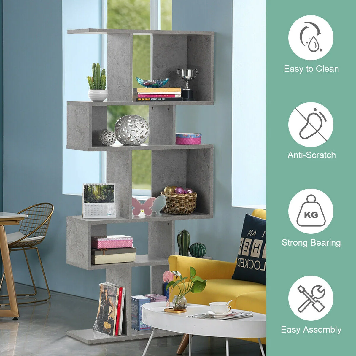 5 Cubes Ladder Shelf, Corner Bookshelf Display Rack, Gray - Image 3