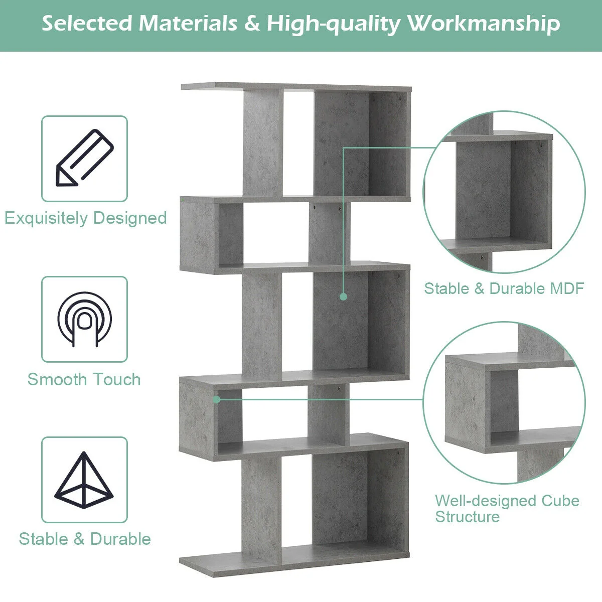 5 Cubes Ladder Shelf, Corner Bookshelf Display Rack, Gray - Image 6
