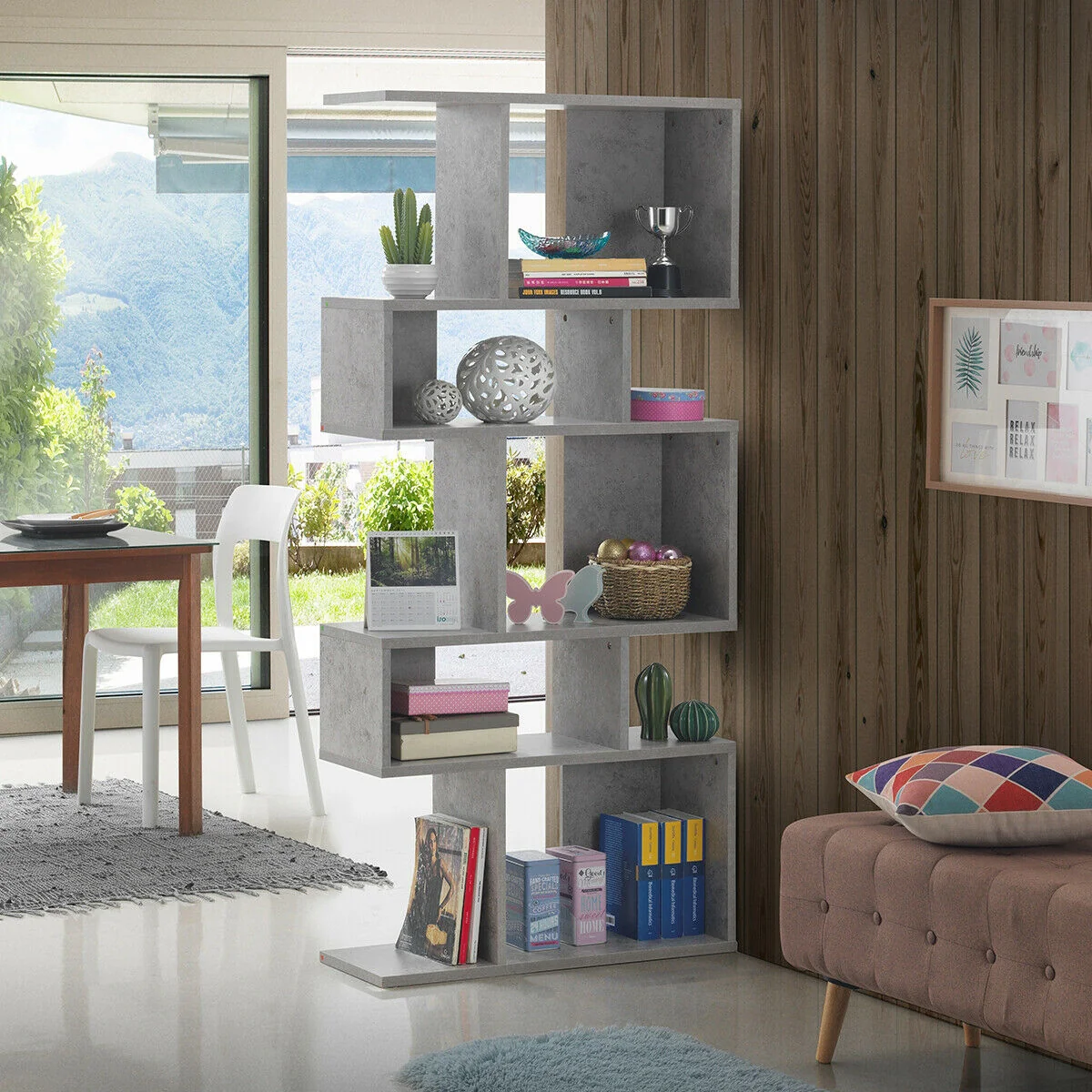5 Cubes Ladder Shelf, Corner Bookshelf Display Rack, Gray - Image 7