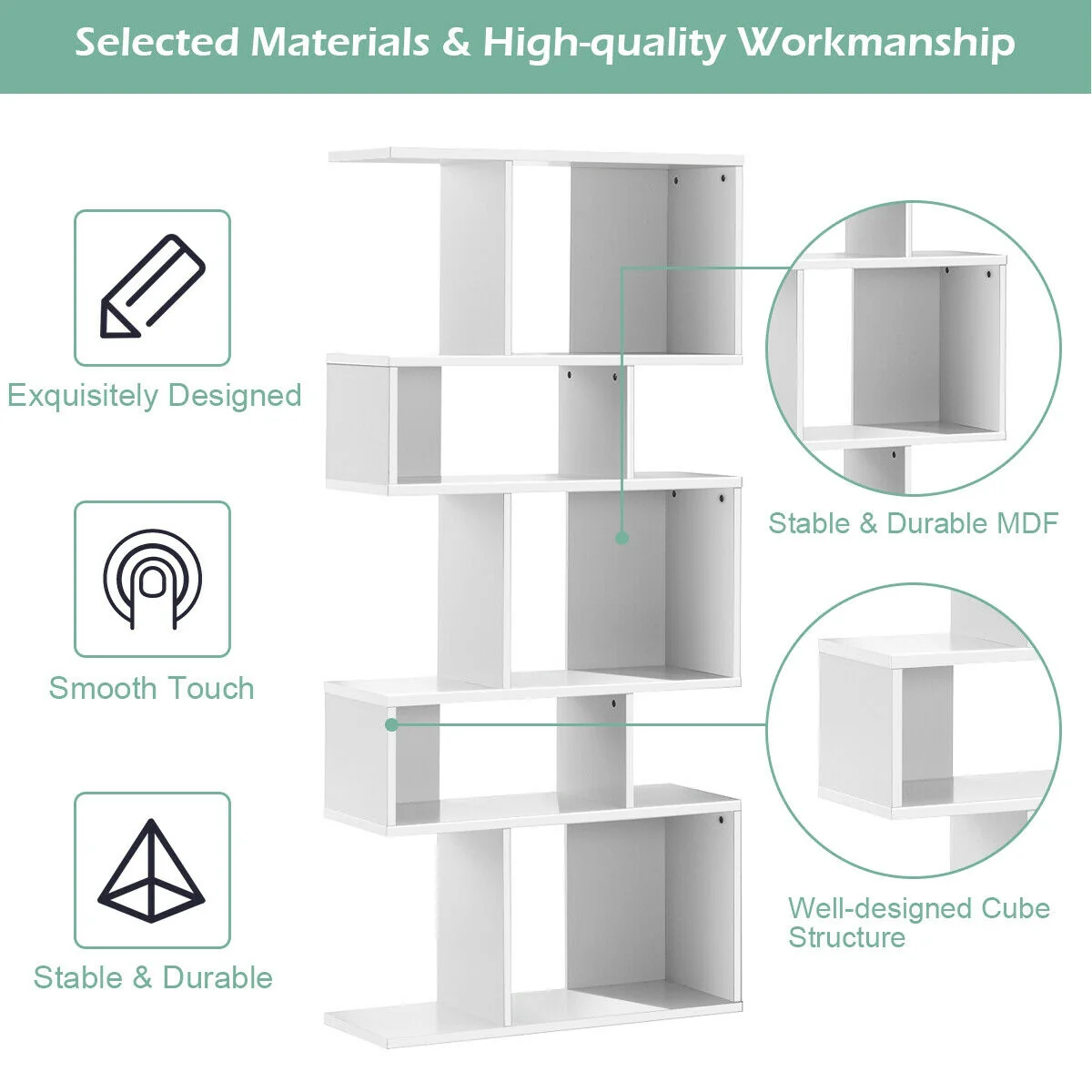 5 Cubes Ladder Shelf, Corner Bookshelf Display Rack, White - Image 10
