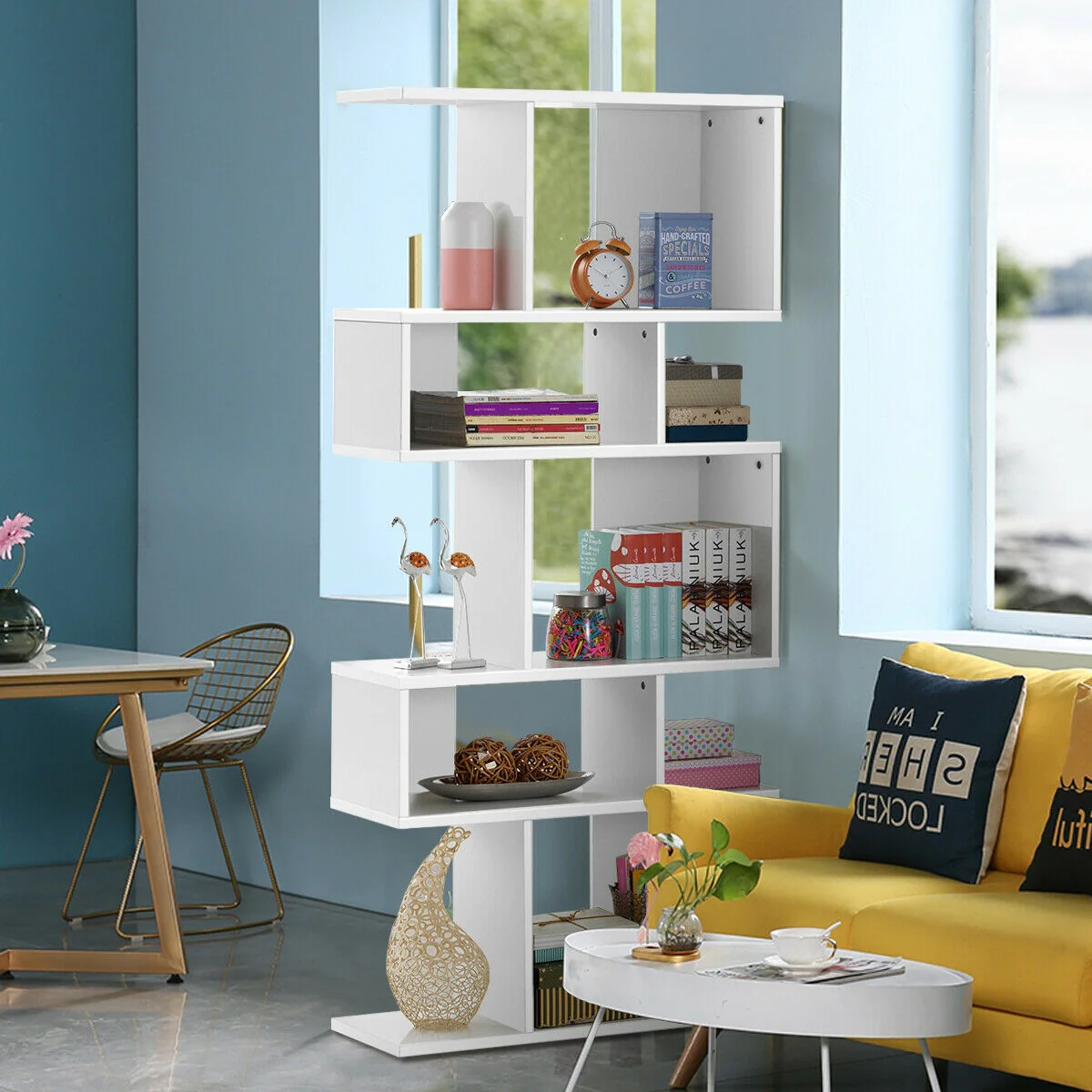 5 Cubes Ladder Shelf, Corner Bookshelf Display Rack, White - Image 2