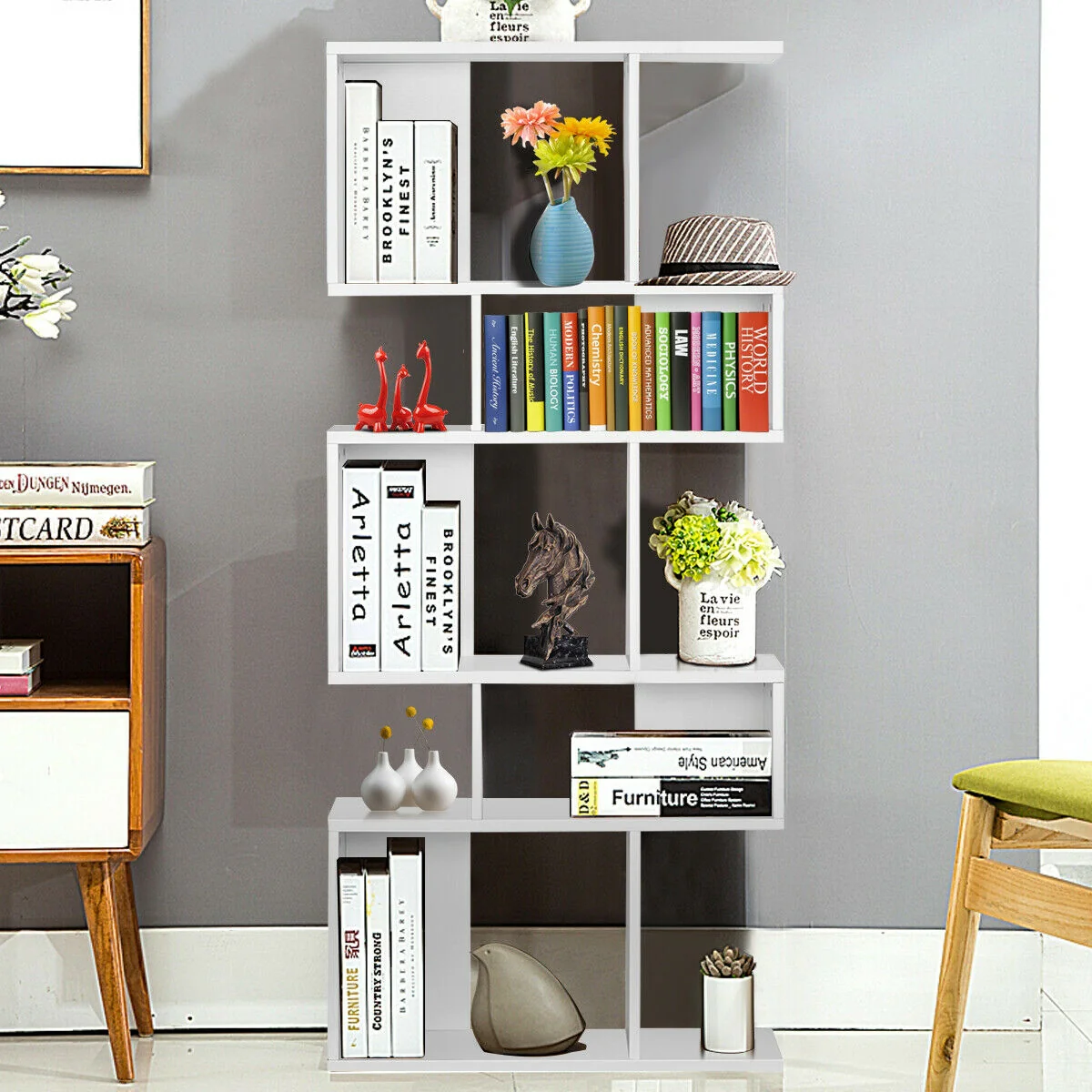 5 Cubes Ladder Shelf, Corner Bookshelf Display Rack, White - Image 3