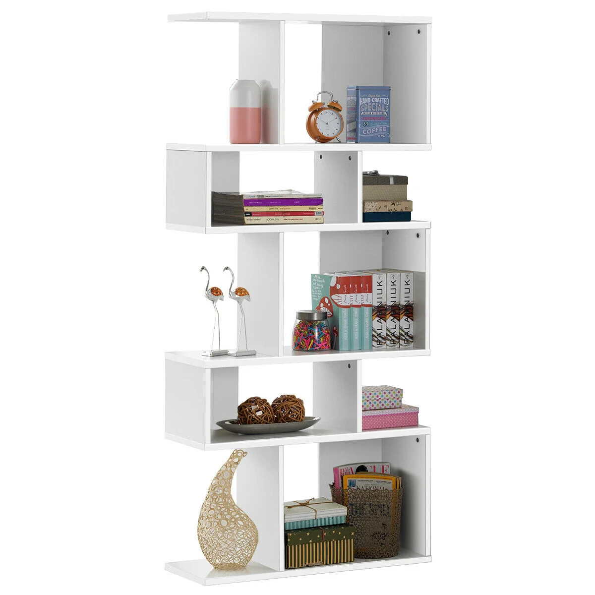 5 Cubes Ladder Shelf, Corner Bookshelf Display Rack, White - Image 5