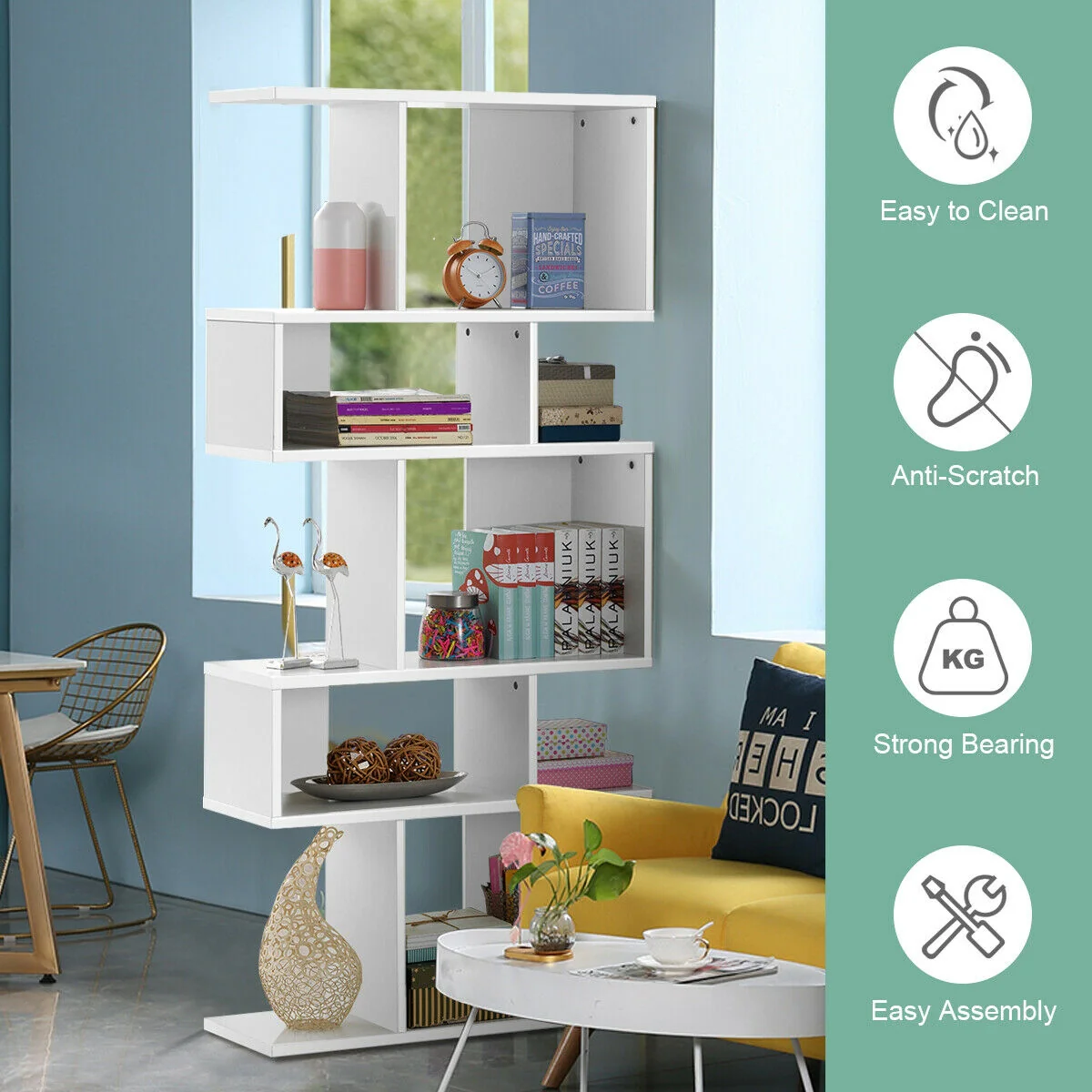 5 Cubes Ladder Shelf, Corner Bookshelf Display Rack, White - Image 9