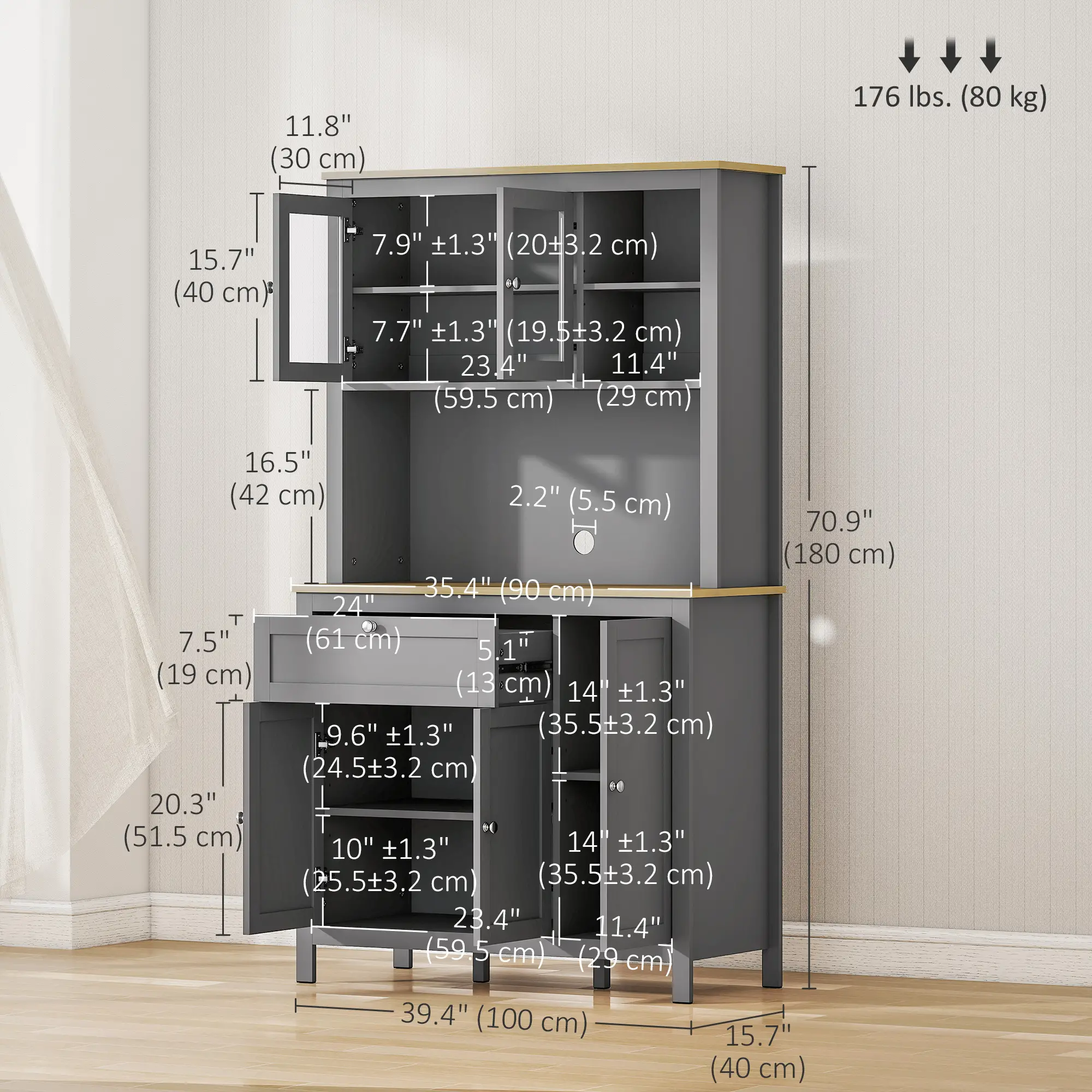 5-Door Kitchen Pantry Cabinet, Adjustable Shelves, 71 Inch - Image 3