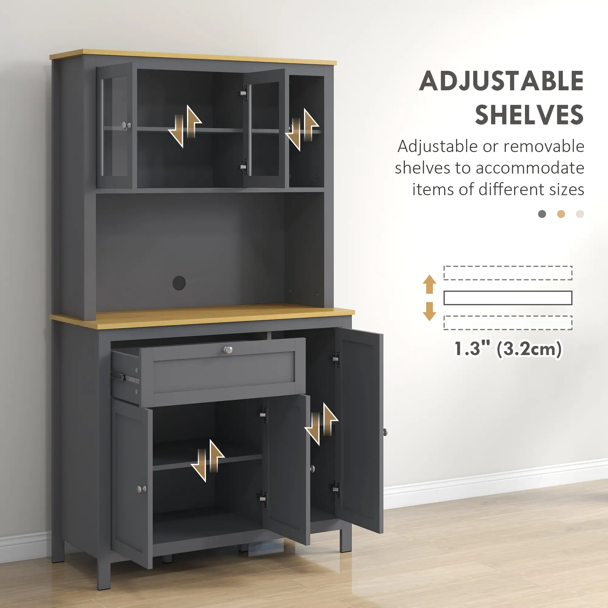 5-Door Kitchen Pantry Cabinet, Adjustable Shelves, 71 Inch - Image 5