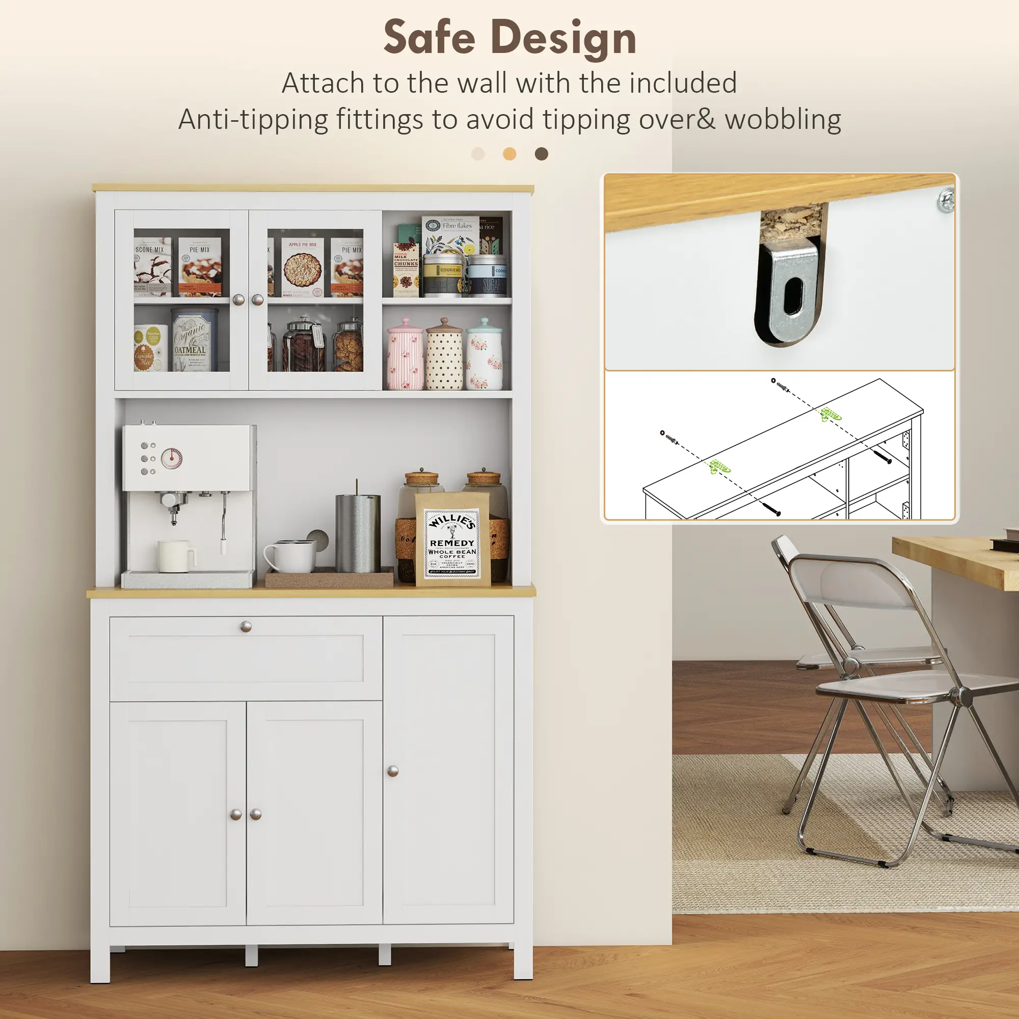 5-Door Kitchen Pantry Cabinet, Freestanding Storage Cabinet Cupboard with Adjustable Shelves, 71" - Image 10