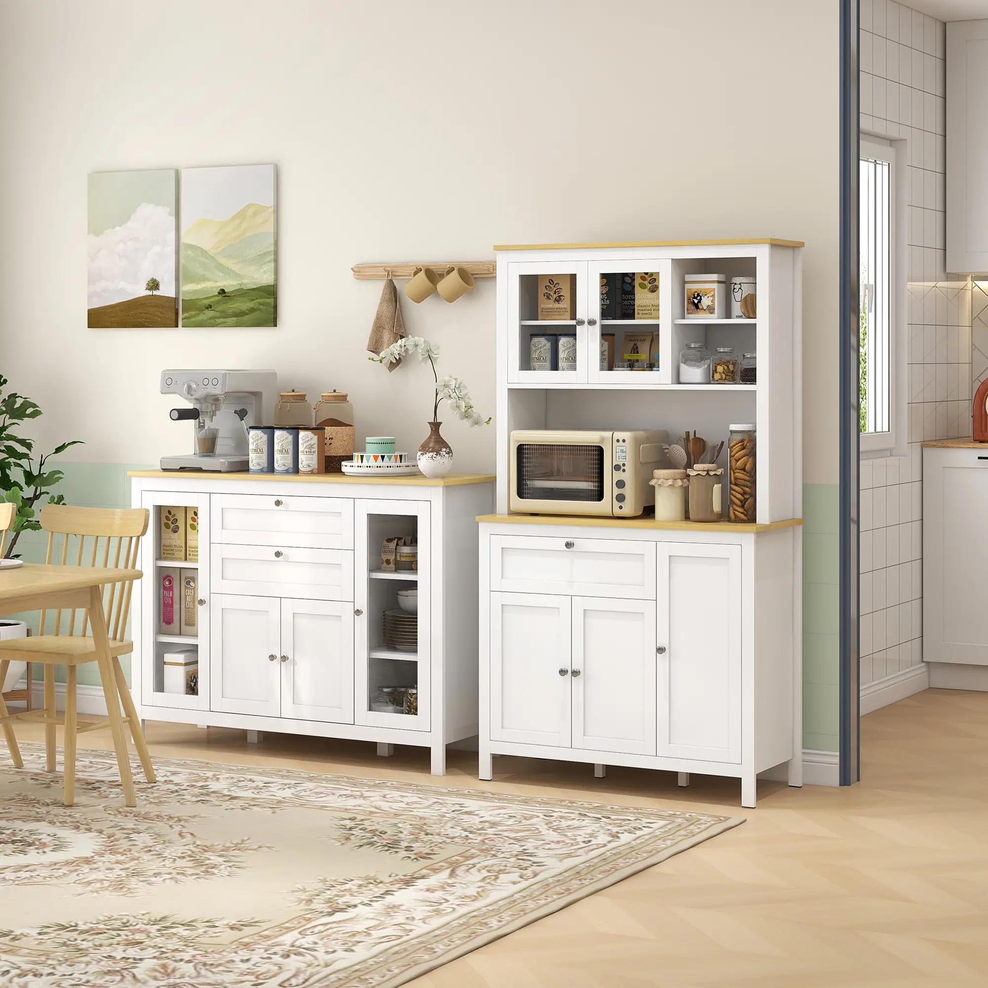 5-Door Kitchen Pantry Cabinet, Freestanding Storage Cabinet Cupboard with Adjustable Shelves, 71" - Image 2