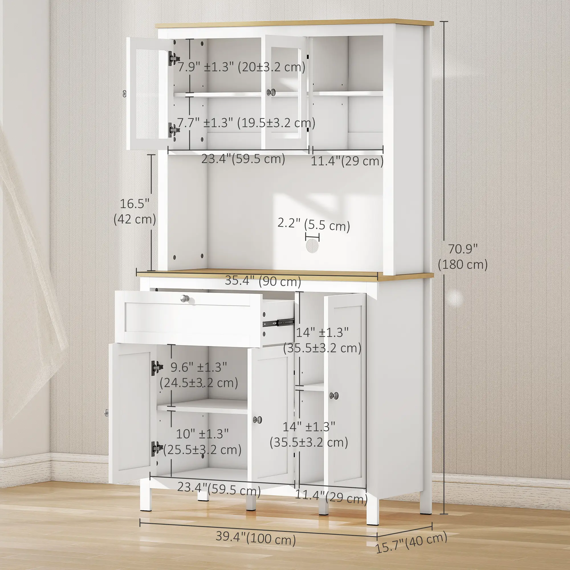 5-Door Kitchen Pantry Cabinet, Freestanding Storage Cabinet Cupboard with Adjustable Shelves, 71" - Image 3