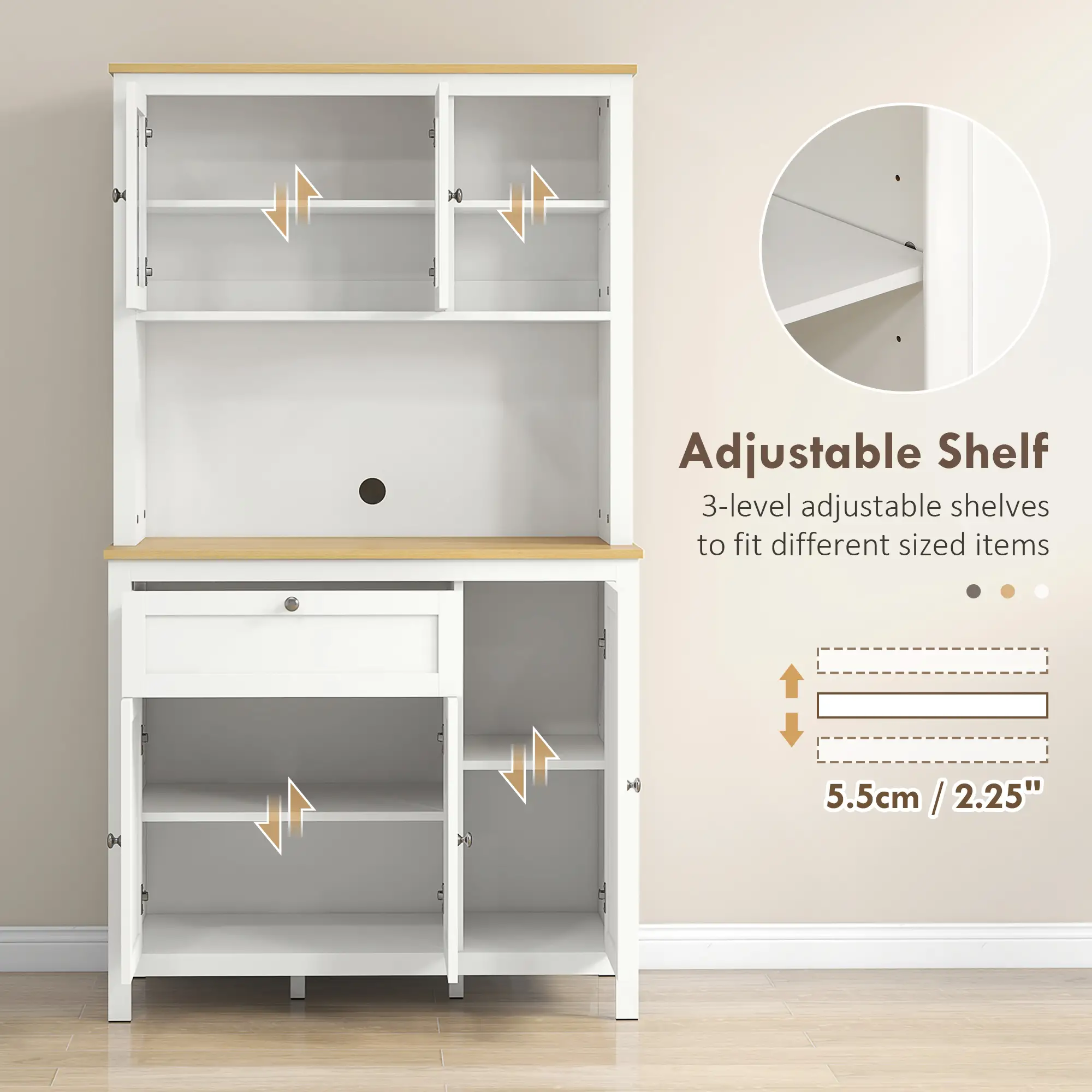 5-Door Kitchen Pantry Cabinet, Freestanding Storage Cabinet Cupboard with Adjustable Shelves, 71" - Image 6