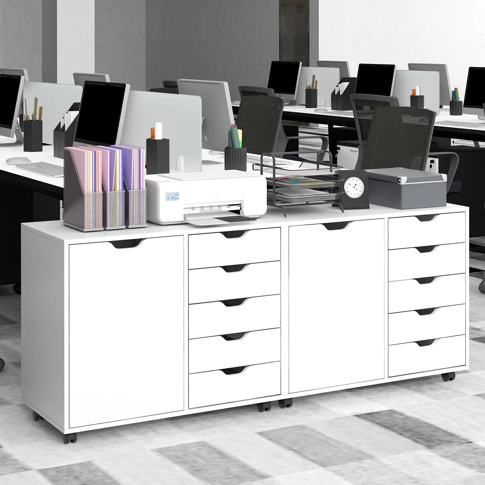 5-Drawer Dresser Chest, Mobile Storage Cabinet With Door, White - Image 3