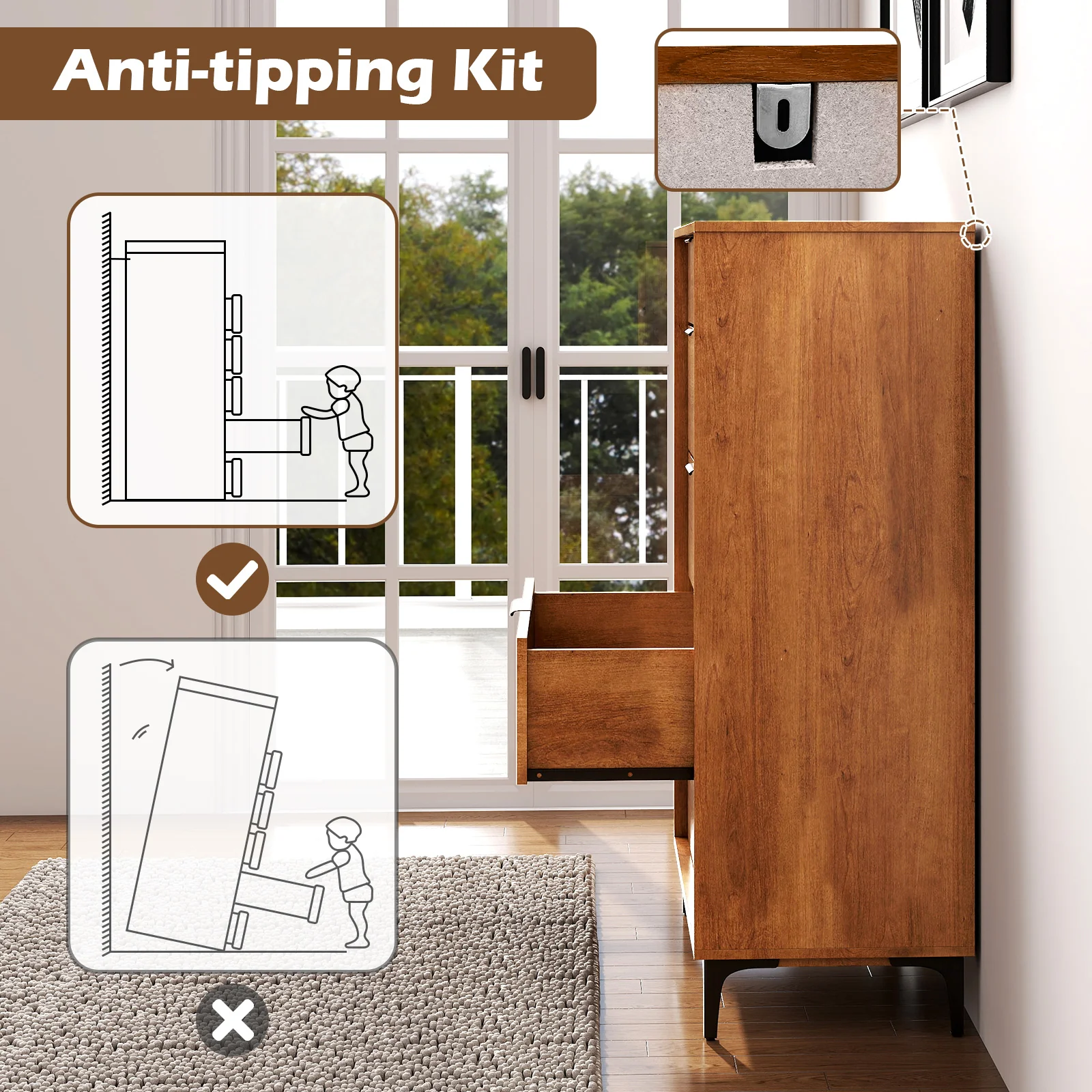 5-Drawer Dresser, Interlock System, Cherry - Image 9