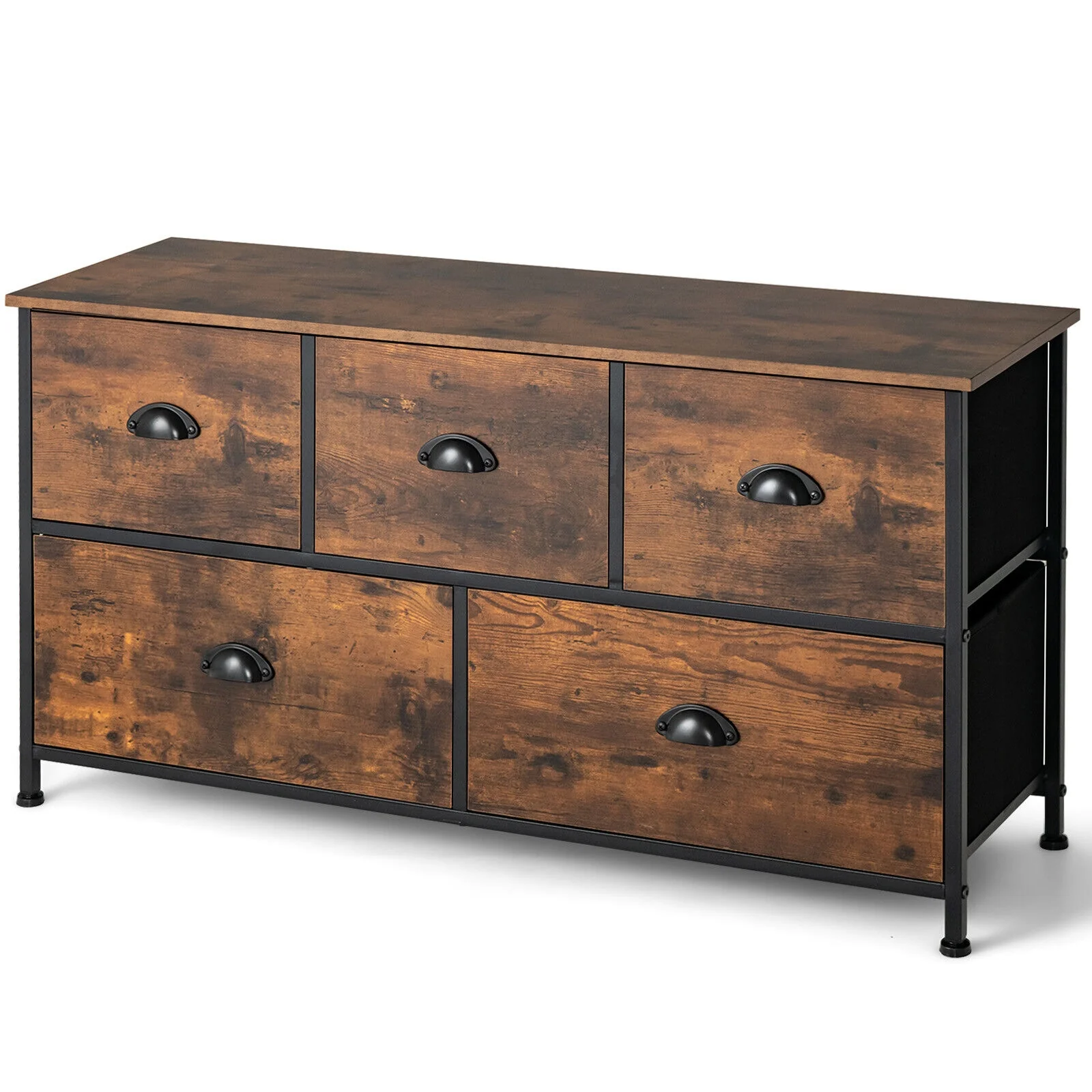 5 Drawer Dresser Organizer, Wooden Top, Rustic Brown