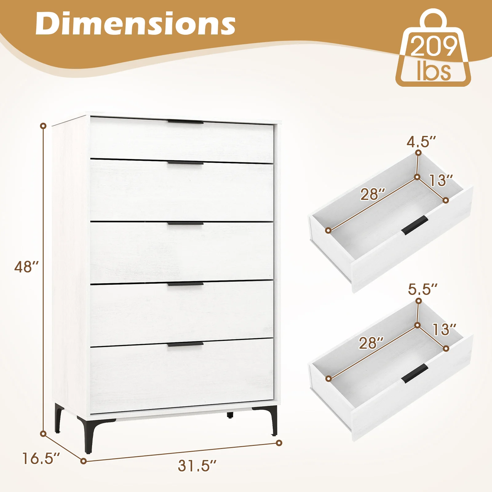 5-Drawer Dresser With Interlock System, White - Image 6