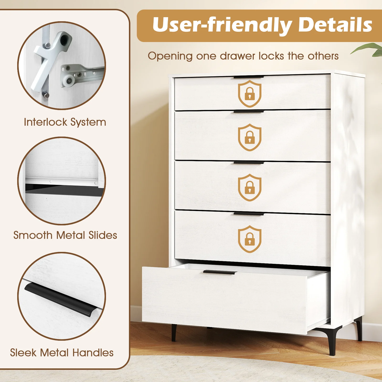 5-Drawer Dresser With Interlock System, White - Image 9