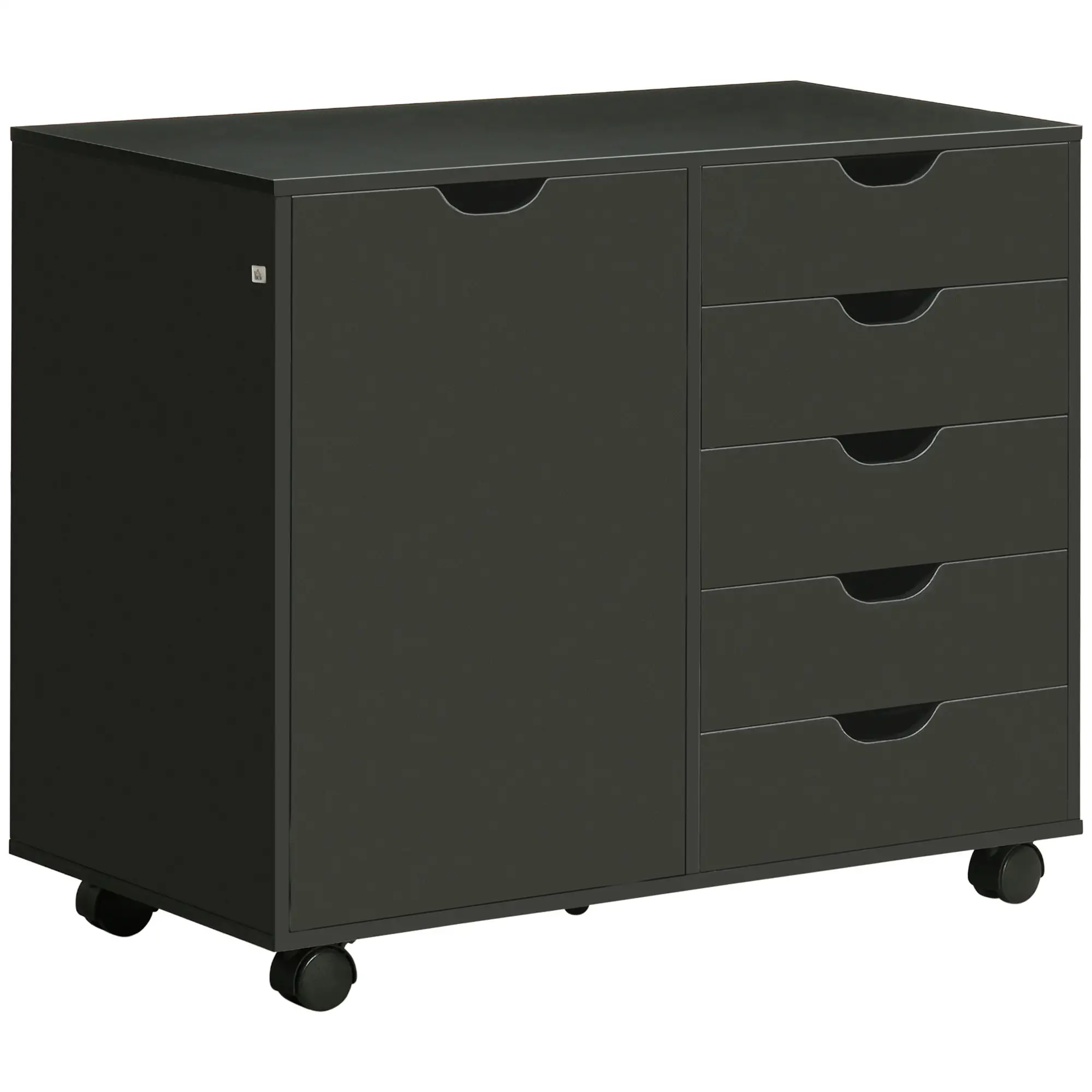 5-Drawer Lateral Filing Cabinet with Door, Adjustable Shelf, Wheels, Black - Image 11